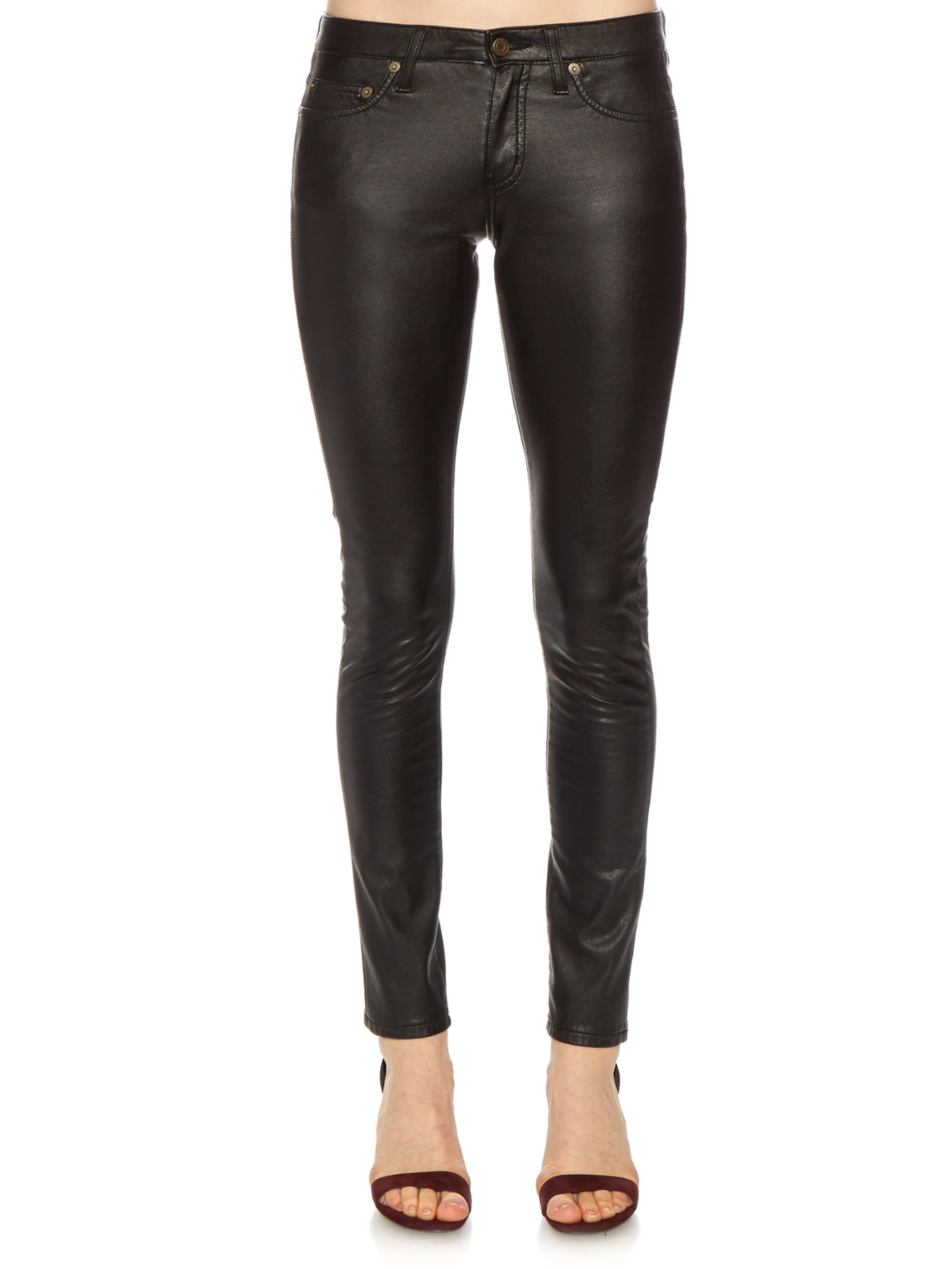 Saint laurent Low-rise Skinny Faux-leather Trousers in Black | Lyst