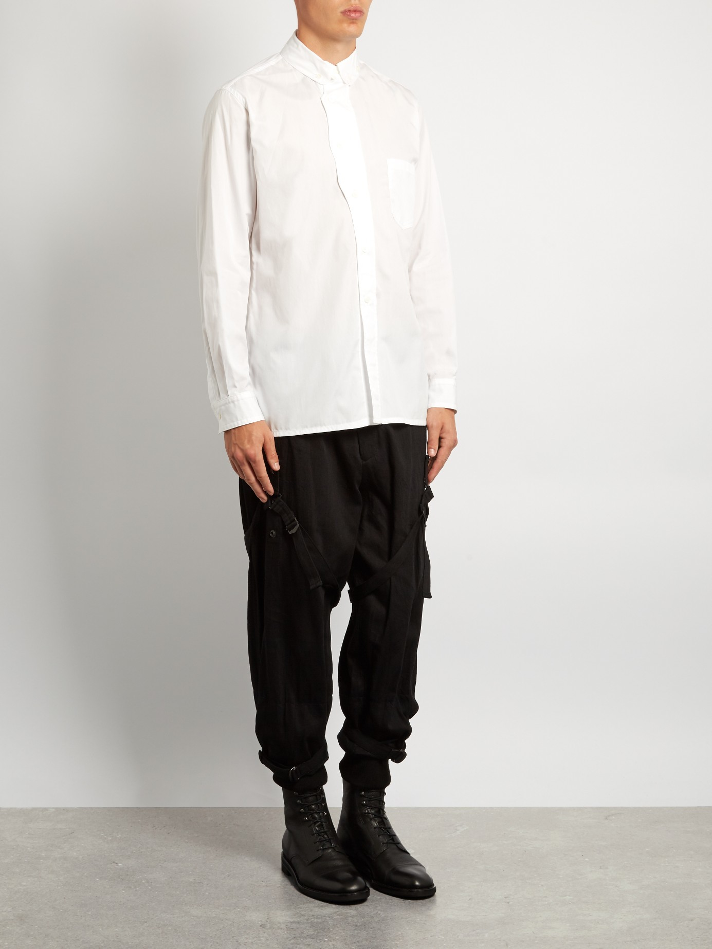 Lyst - Yohji Yamamoto Waved-placket Cotton-poplin Shirt in White for Men