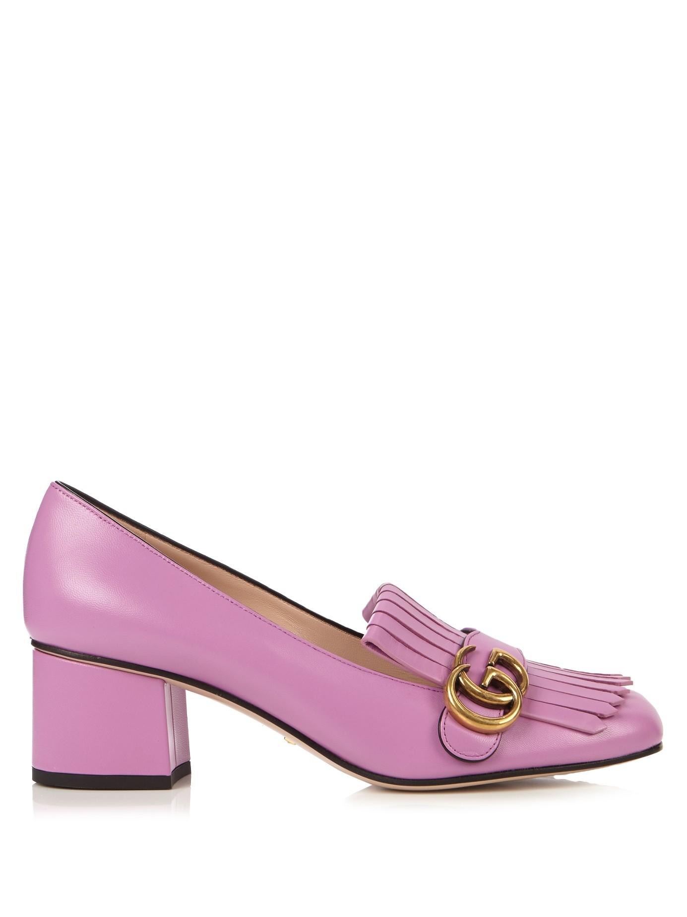 Lyst - Gucci Marmont Fringed Leather Loafers in Pink