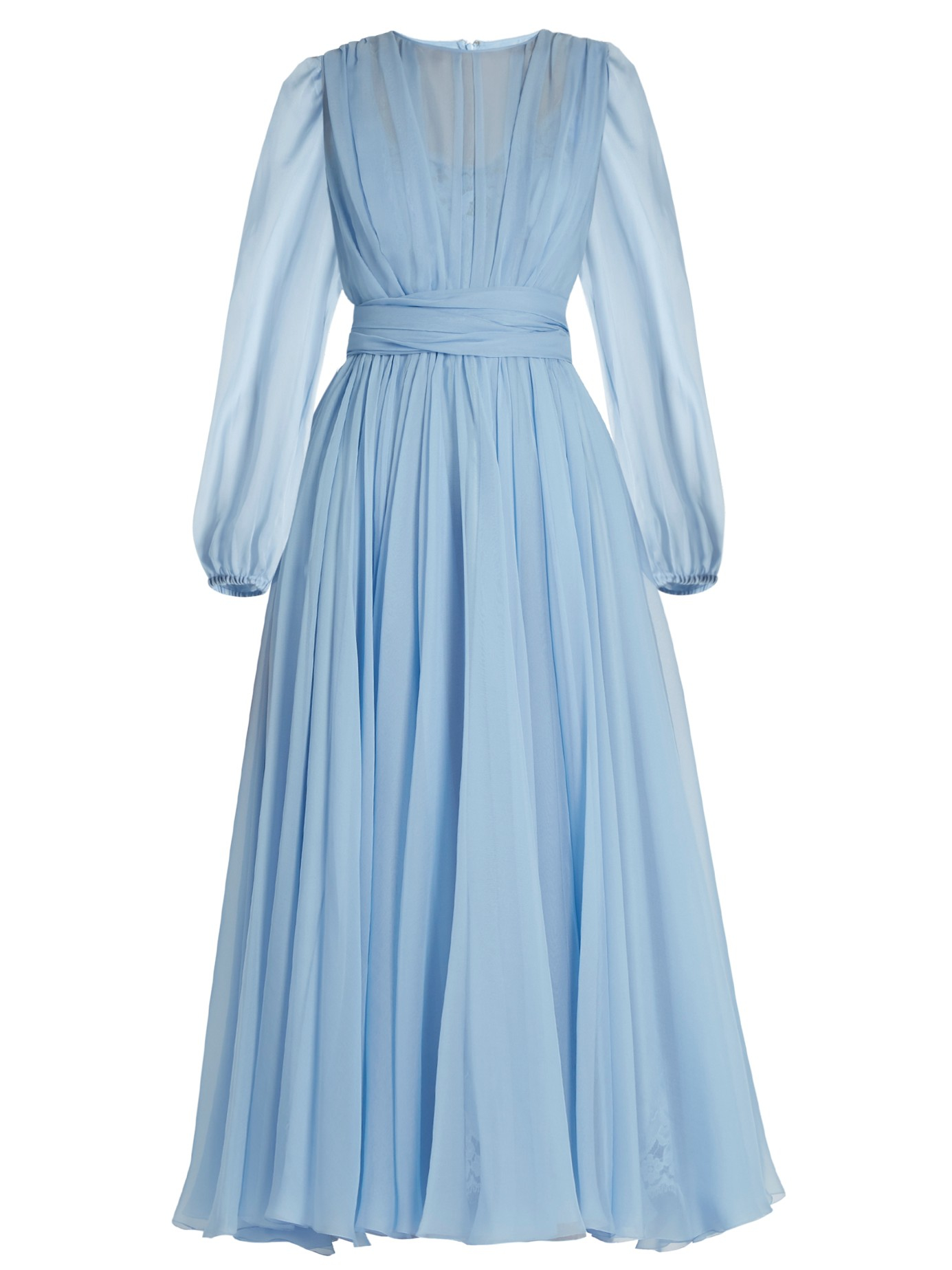 Dolce & gabbana Gathered Silk-chiffon Dress in Blue | Lyst