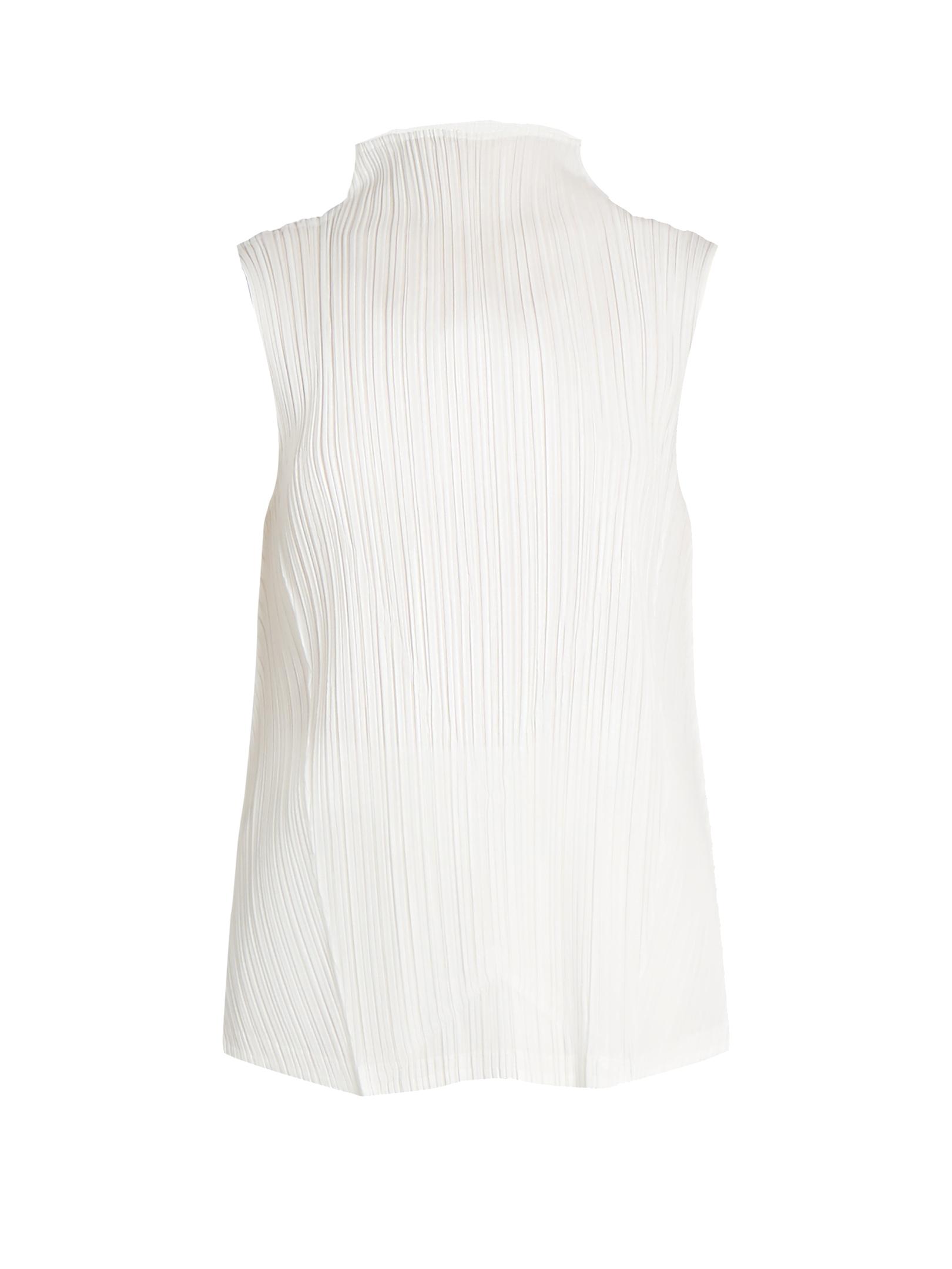 high neck sleeveless white top