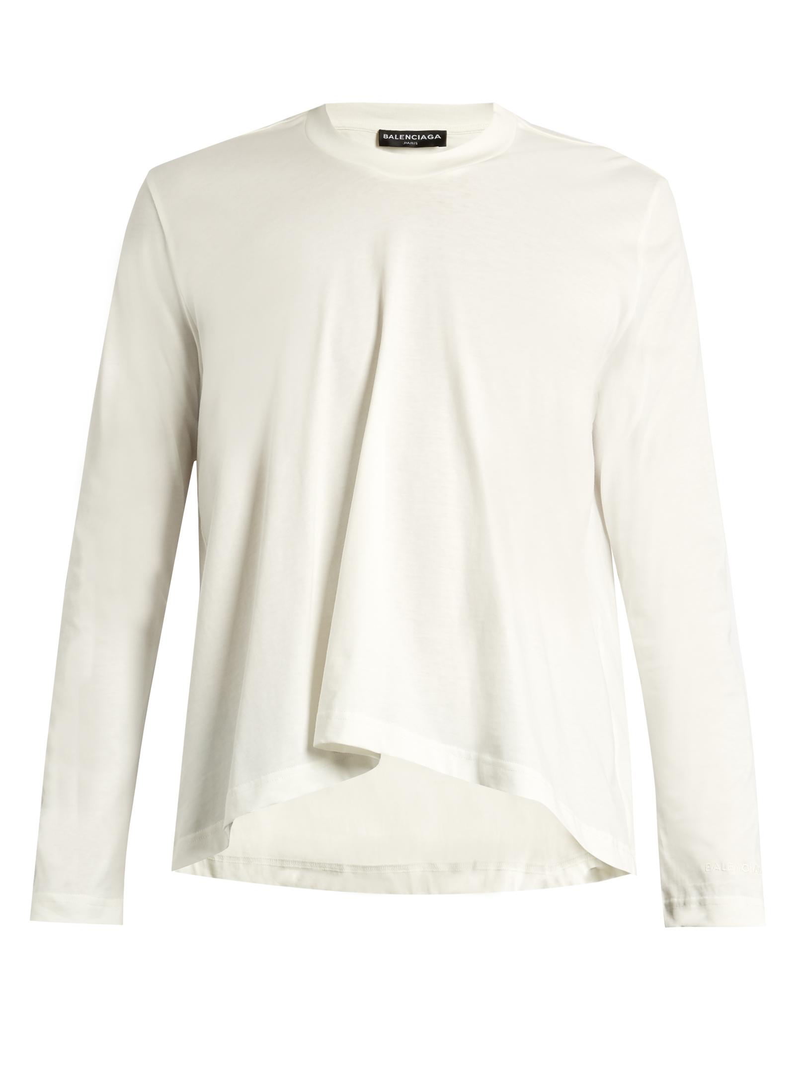 Balenciaga Long-sleeved Fluted Cotton T-shirt in White for Men - Lyst