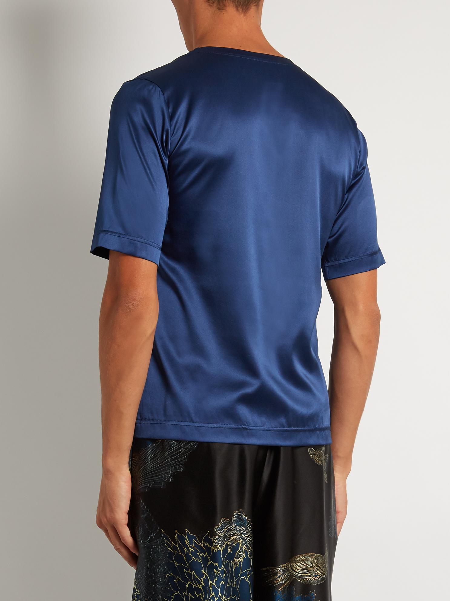 Lyst - Meng Stretch Silk-satin T-shirt in Blue for Men