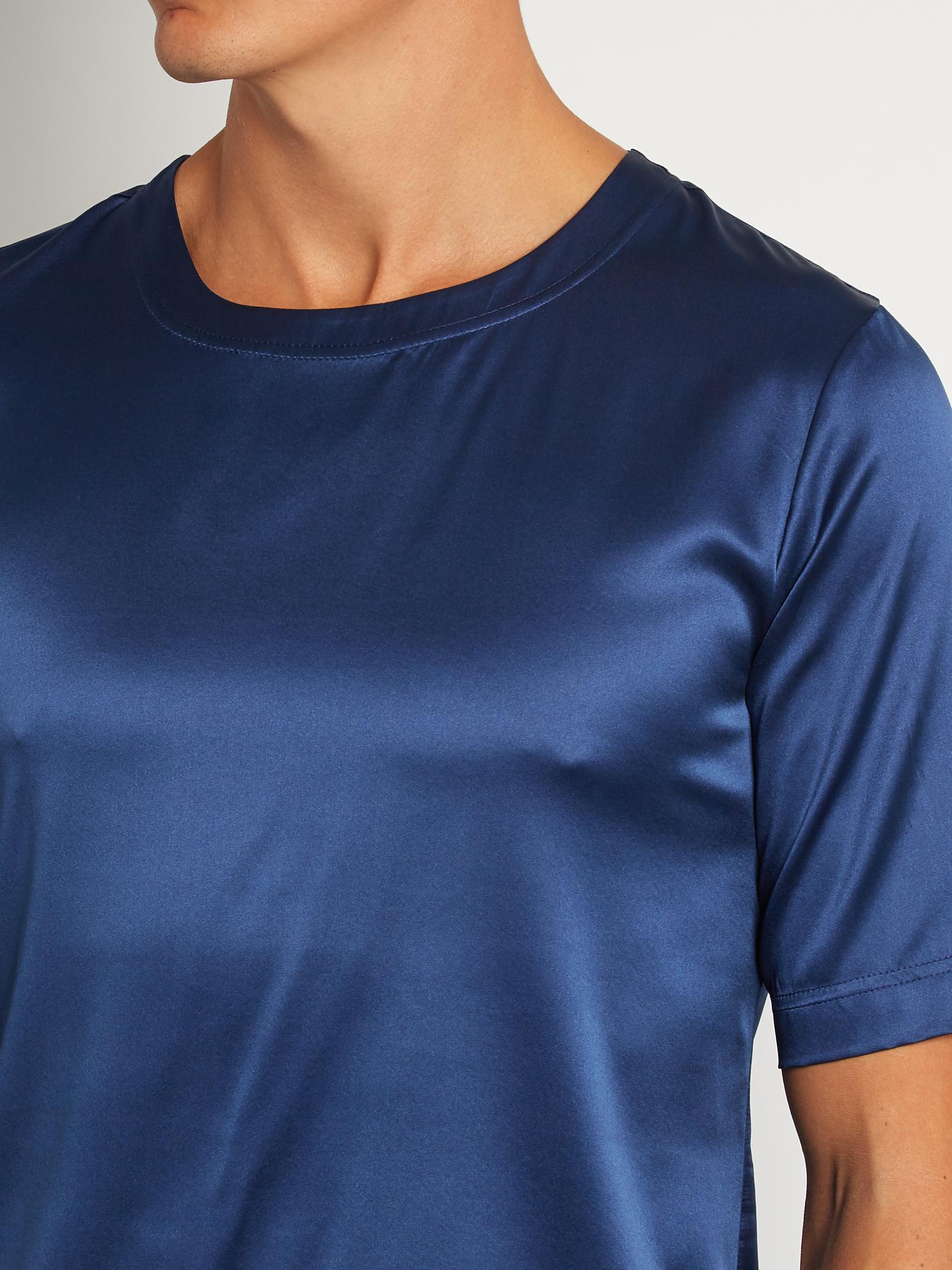 Meng Stretch Silk-satin T-shirt in Blue for Men - Lyst