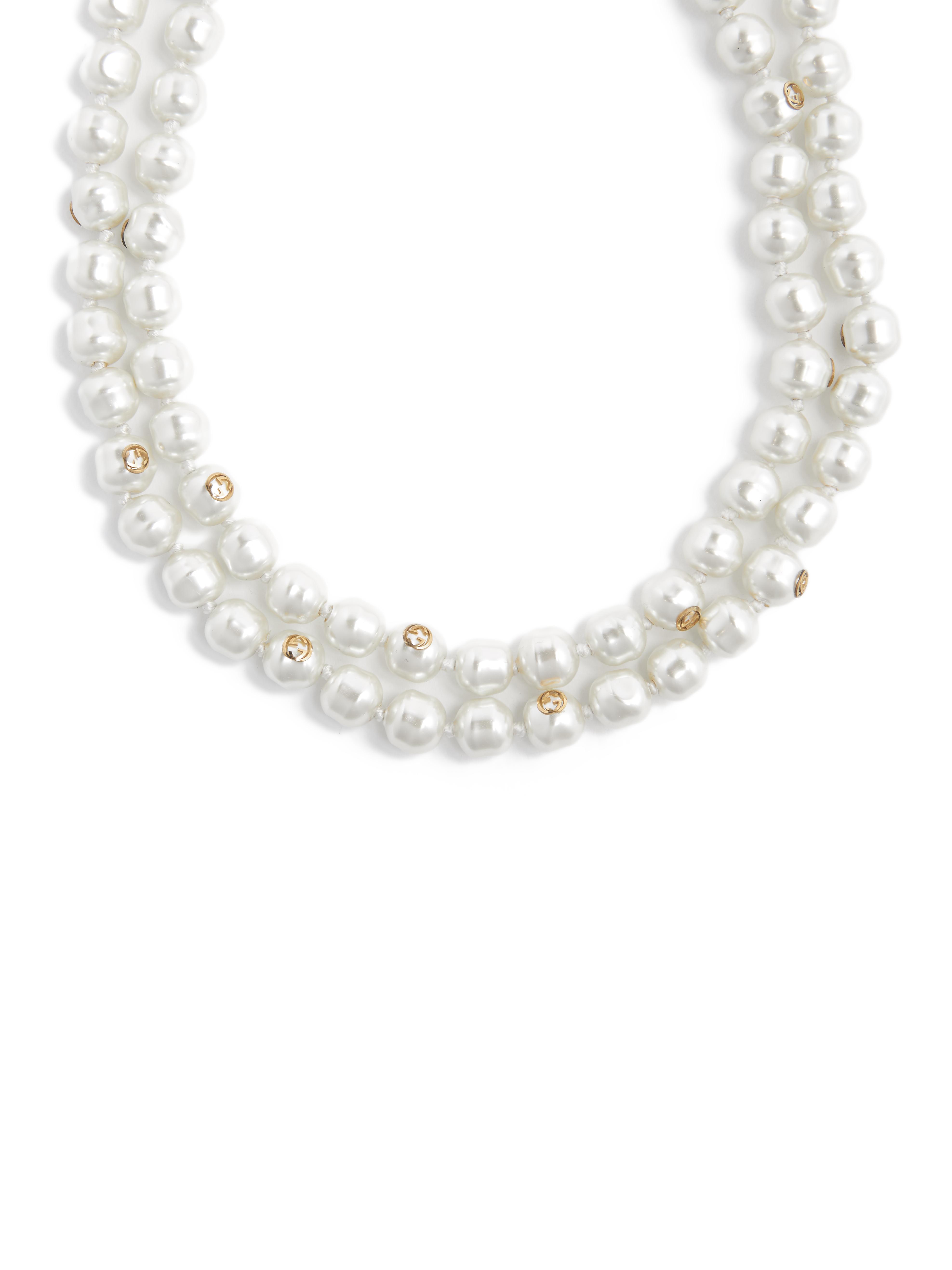 Lyst - Gucci Long Pearl Necklace in White