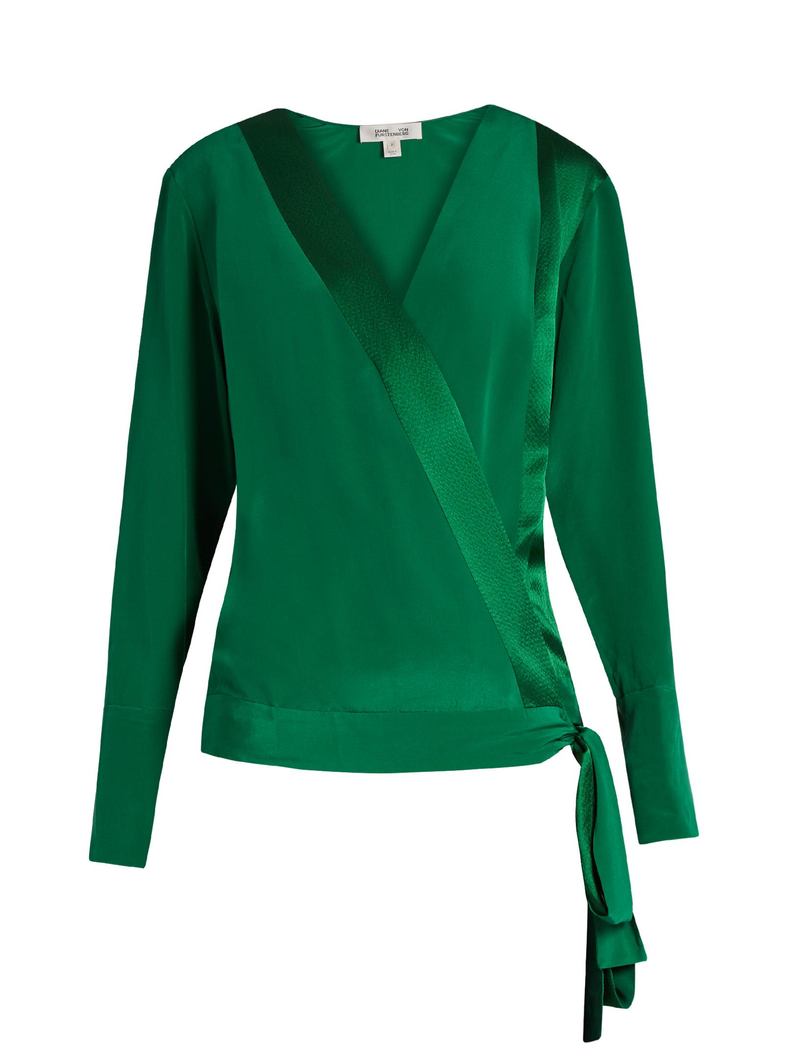 Lyst - Diane Von Furstenberg Crossover Silk Blouse in Green