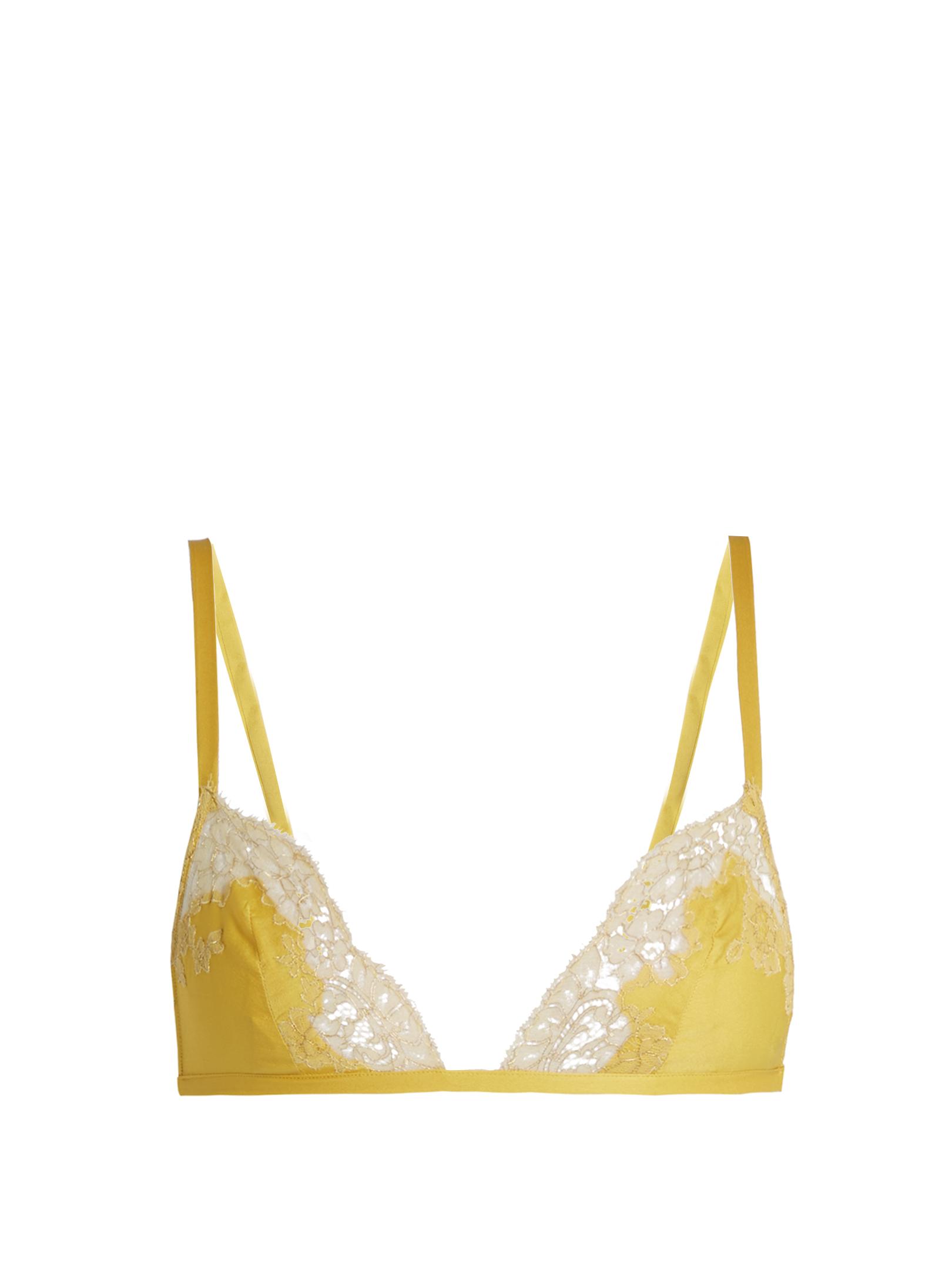 Carine gilson Lace-trimmed Silk-satin Soft-cup Bra in Yellow | Lyst
