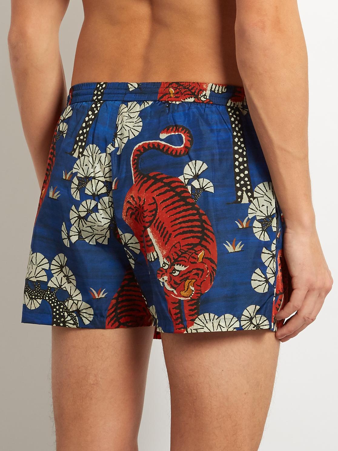 Gucci Bengal-print Swim Shorts in Blue for Men - Lyst