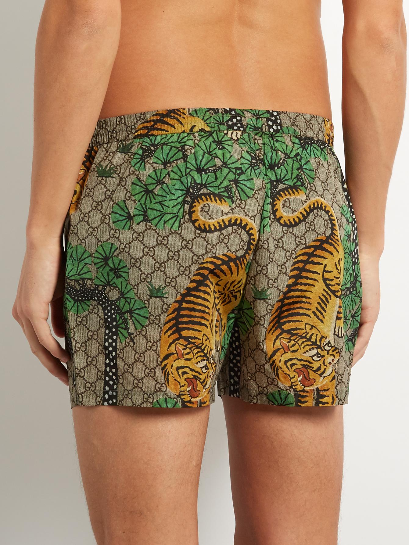 Lyst - Gucci Bengal-print Swim Shorts in Green for Men