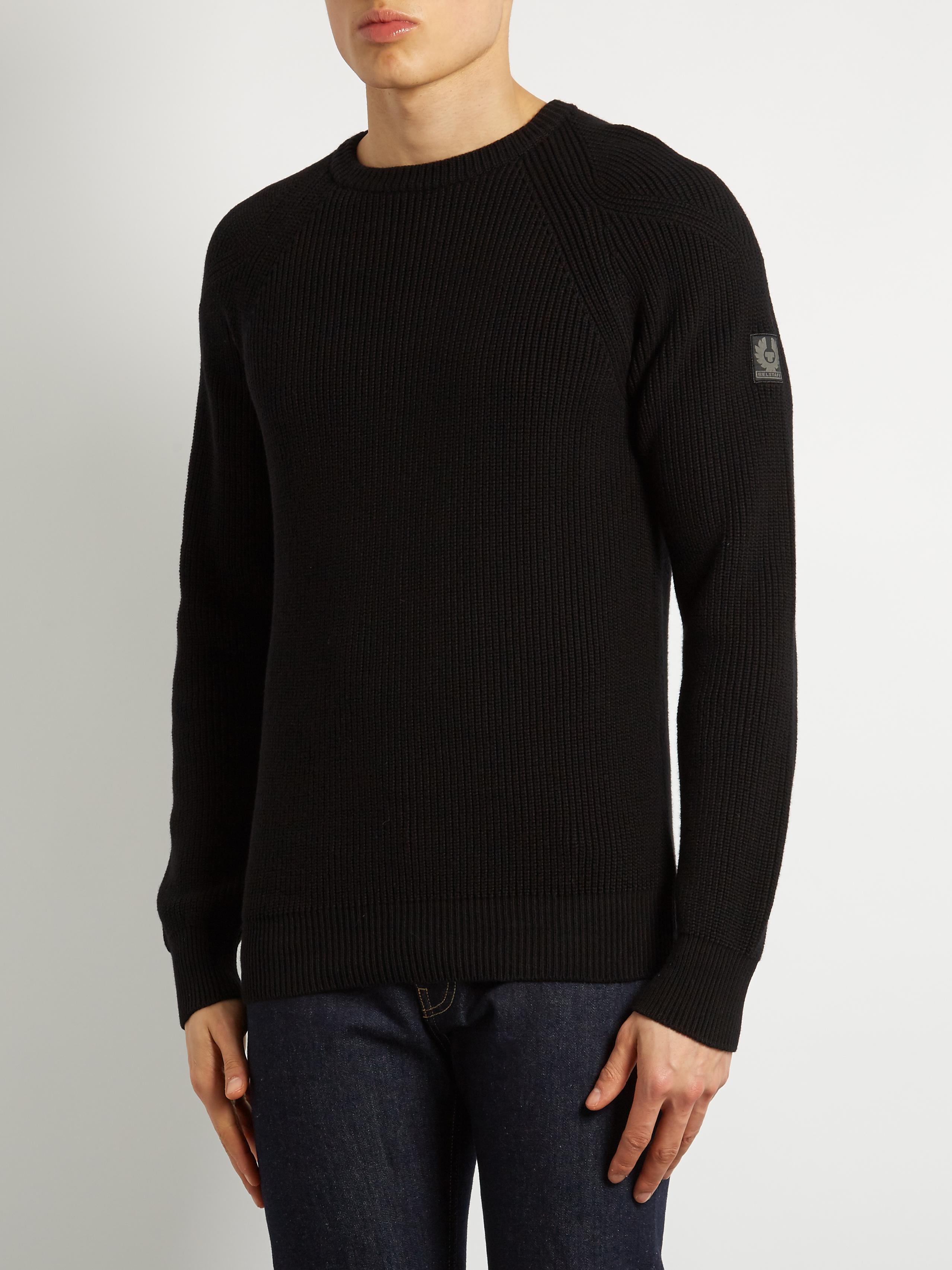 Belstaff Parkland Crew-neck Cotton Sweater in Black for Men - Lyst