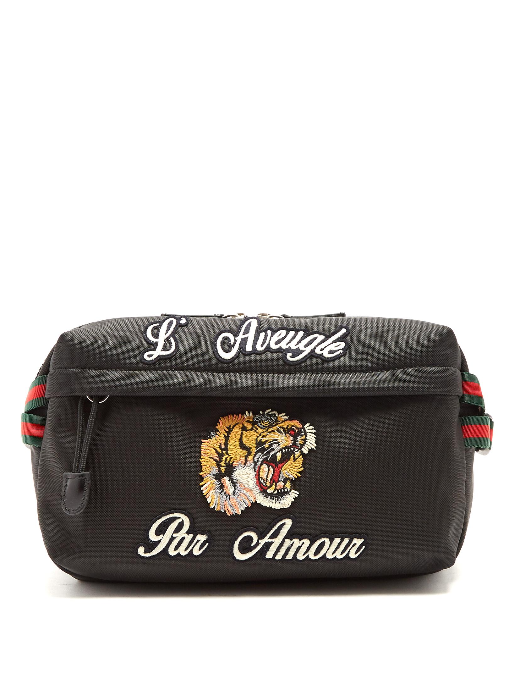 Lyst - Gucci Tiger-appliqué Belt Bag in Black for Men