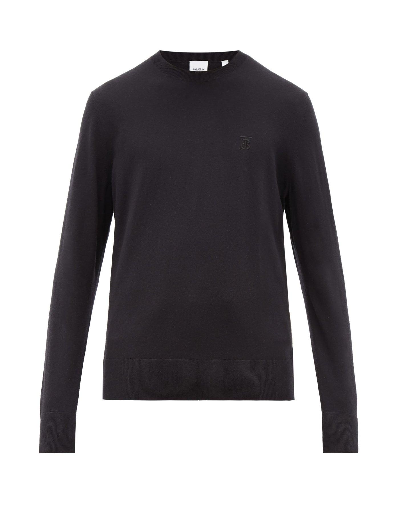 Burberry Embroidered Tb Monogram Cashmere Sweater in Black for Men - Lyst