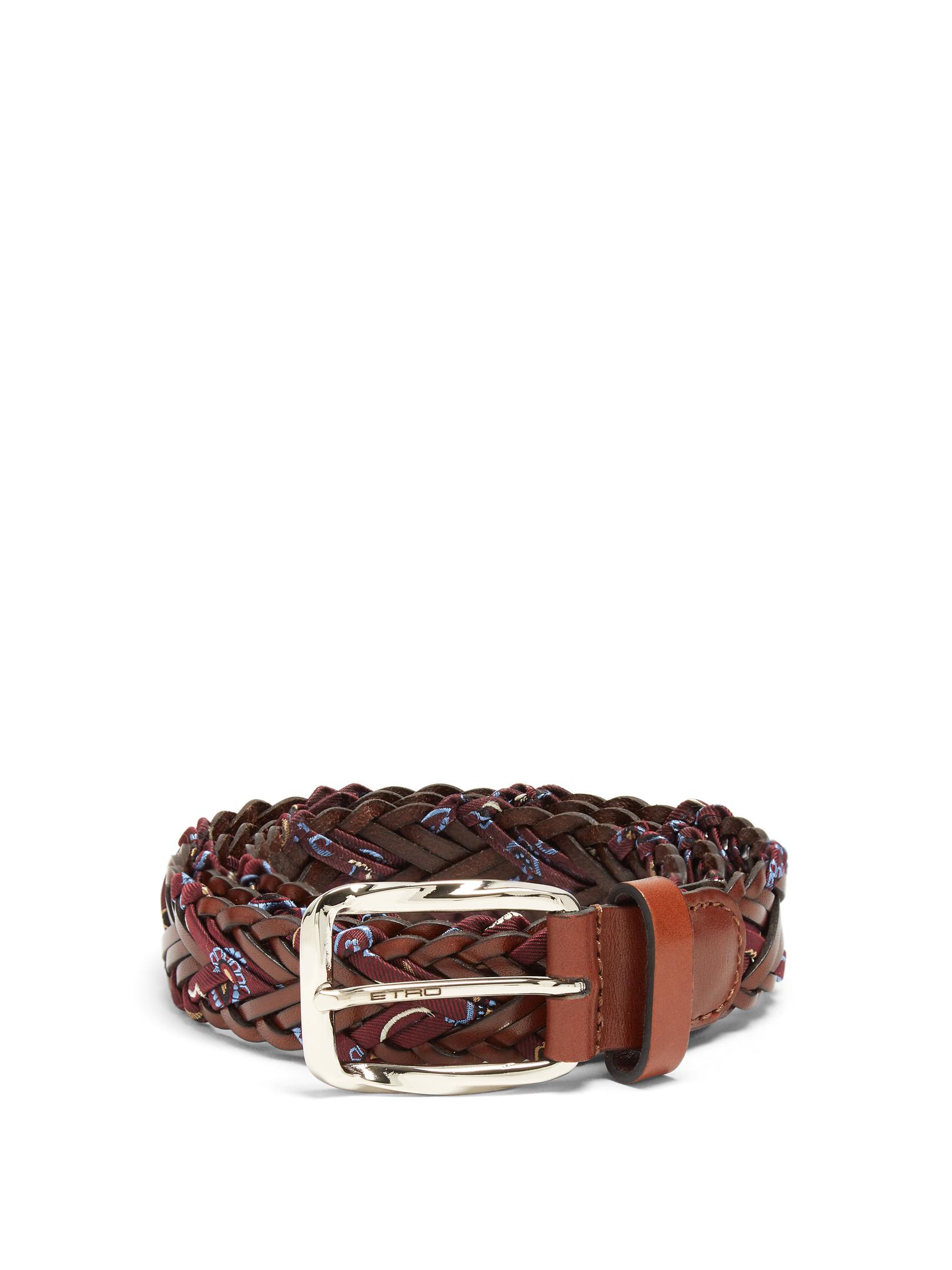 Lyst - Etro Woven Embroidered-twill And Leather Belt in Brown for Men
