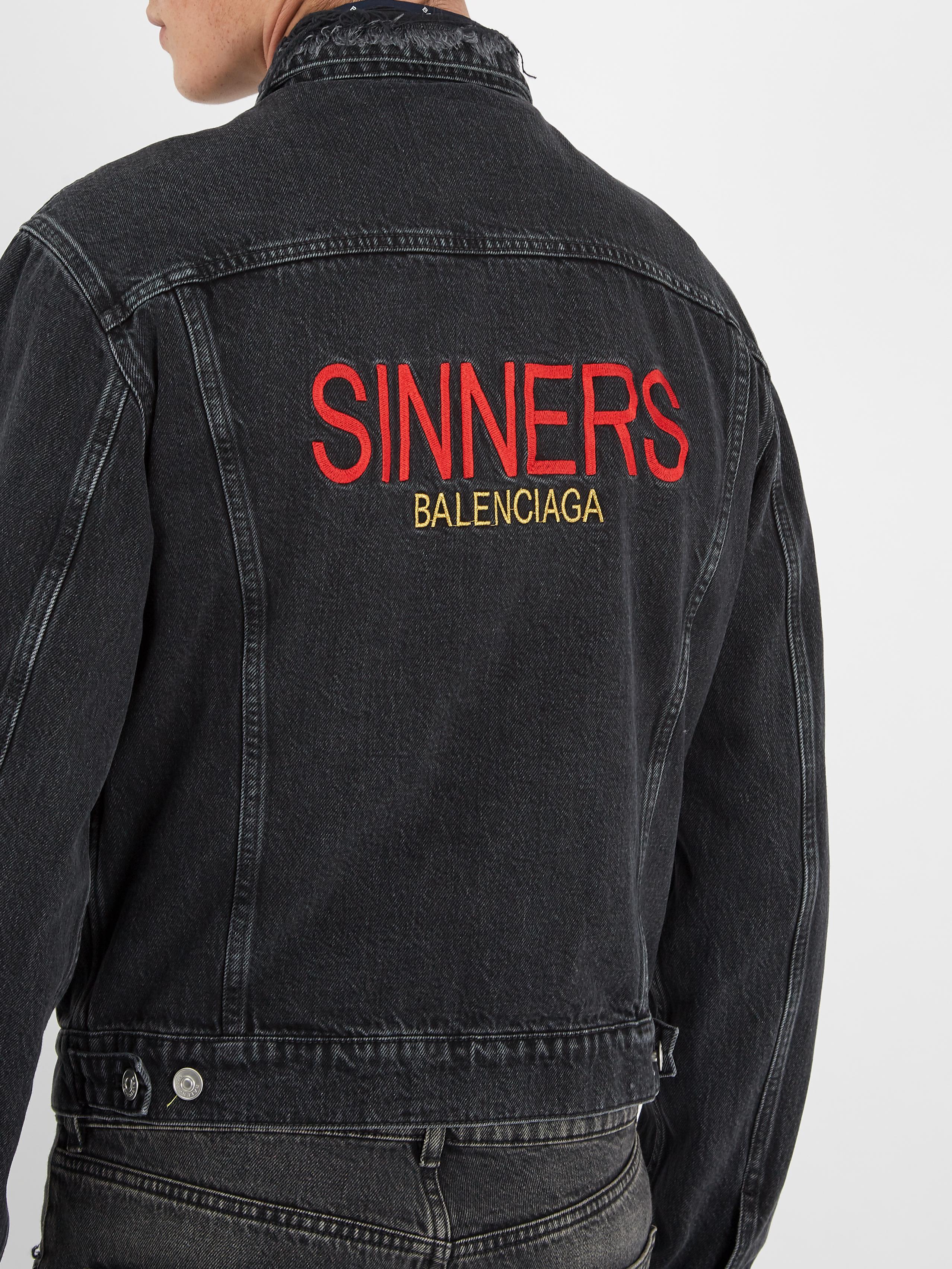 Balenciaga Sinners-embroidered Denim Jacket in Gray for Men - Lyst