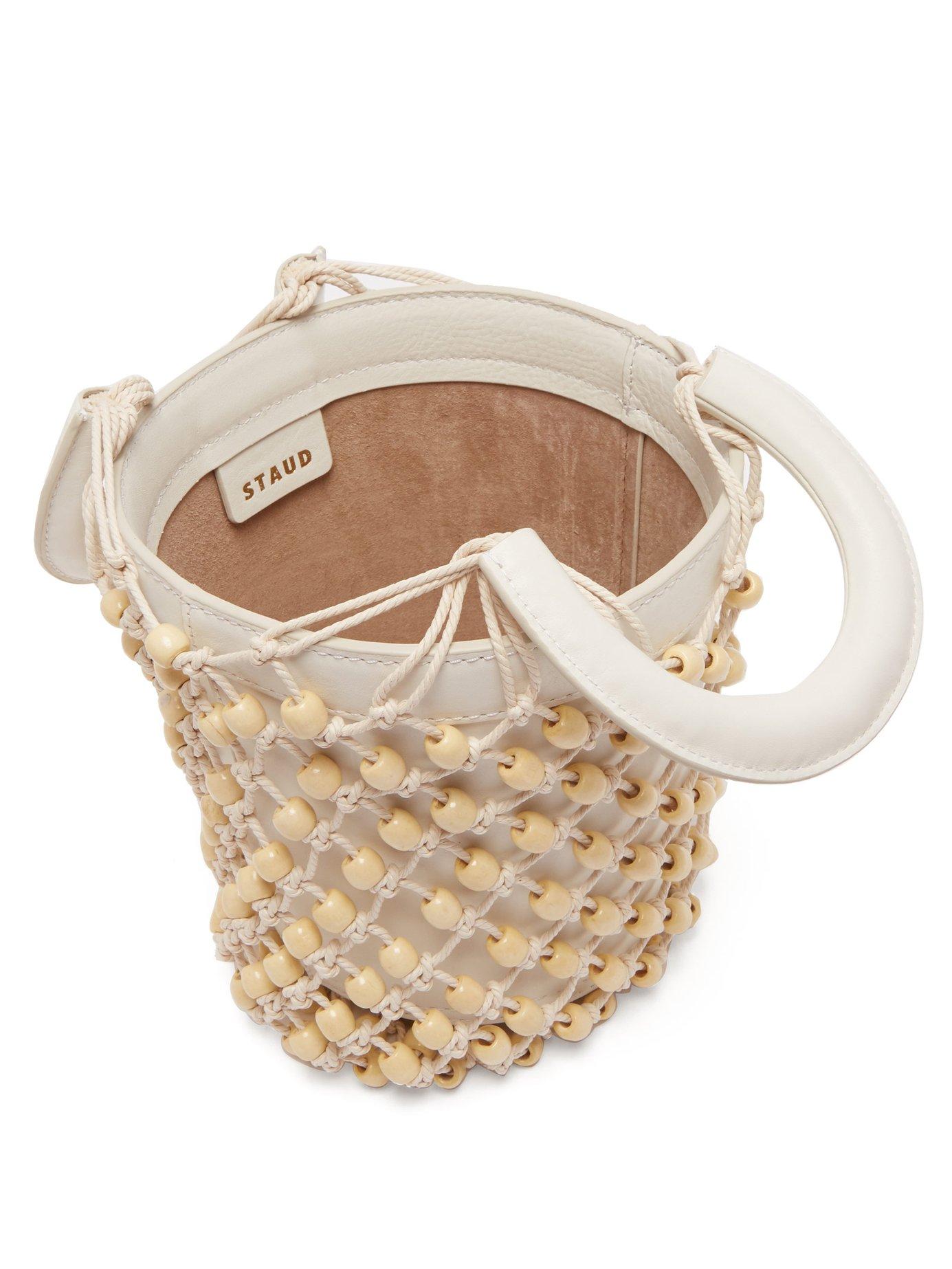 STAUD Moreau Macramé And Leather Bucket Bag in White - Lyst