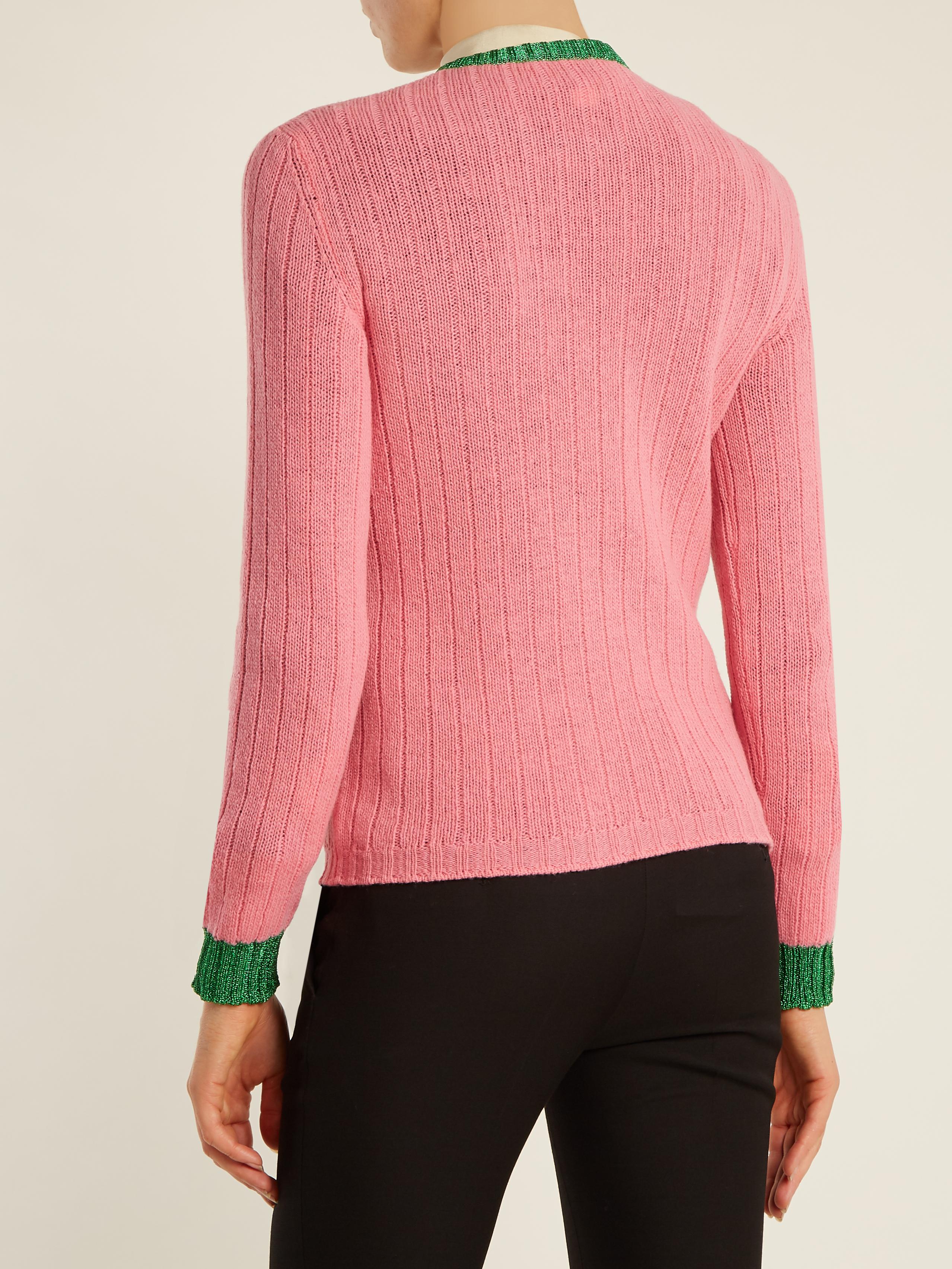 Lyst - Gucci Floral-embroidered Ribbed-knit Wool Sweater in Pink