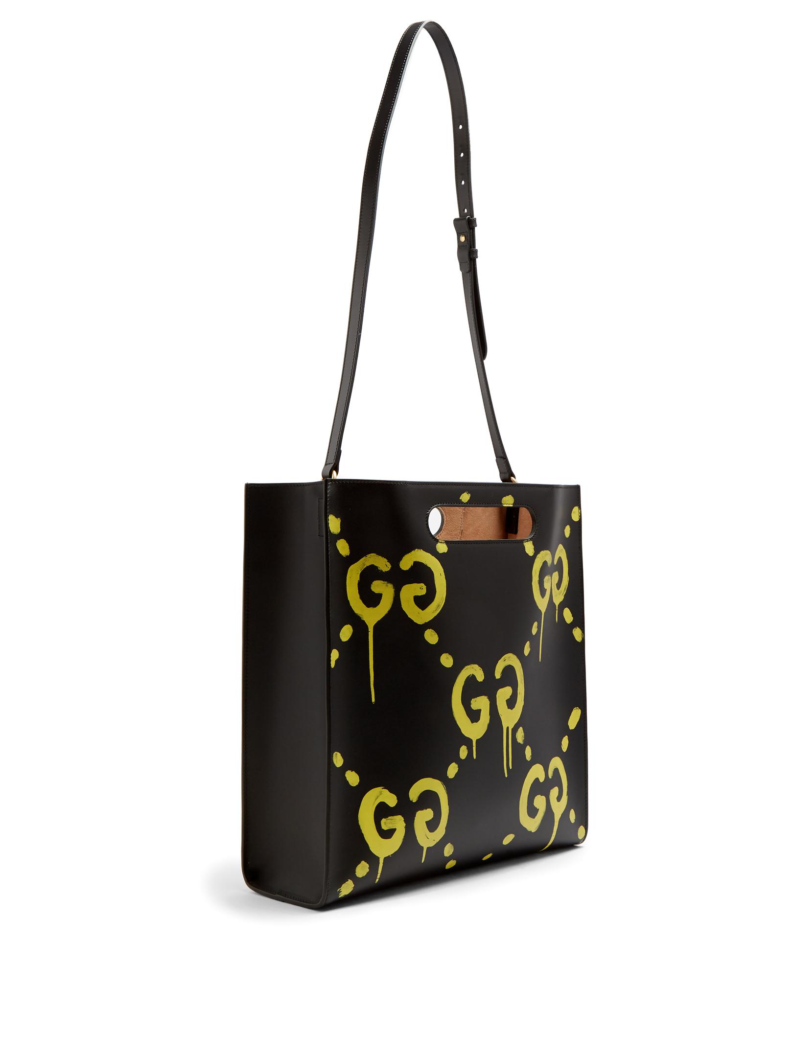 Lyst - Gucci Ghost-print Leather Tote in Black for Men