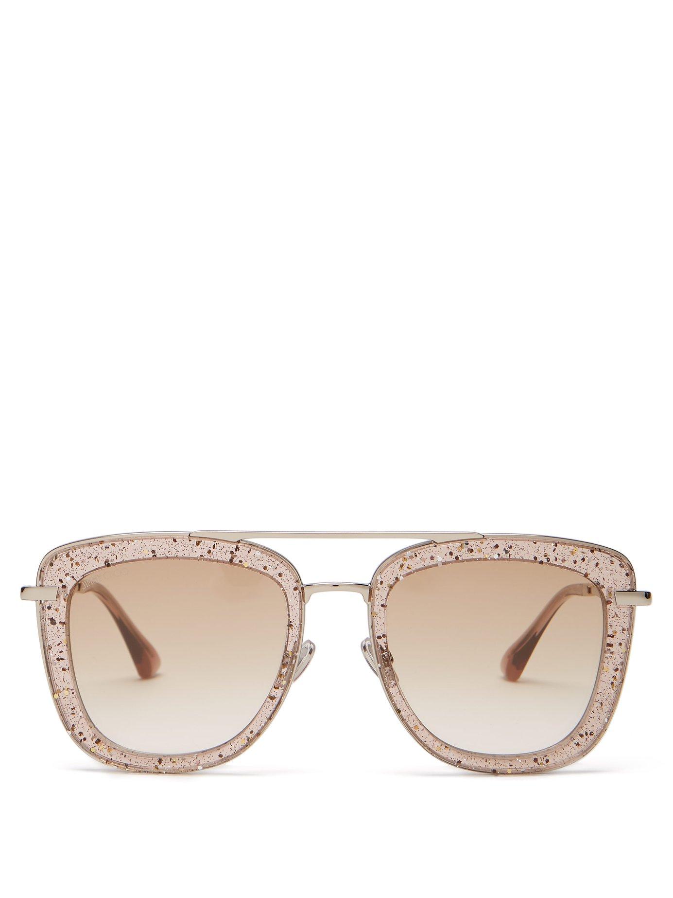 Jimmy Choo Glossy Glitter Acetate Aviator Sunglasses in Pink Lyst