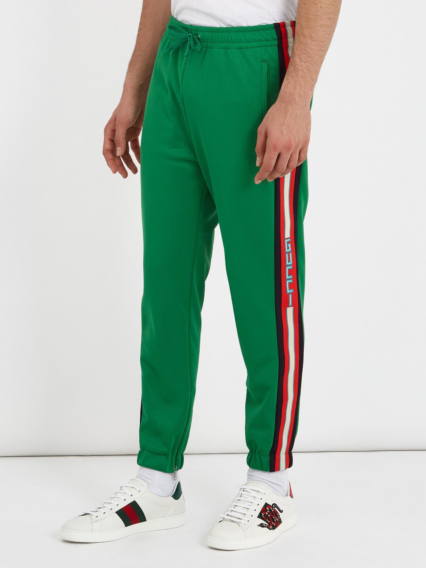 Lyst - Gucci Side-stripe Tapered-leg Jersey Track Pants in Green for Men