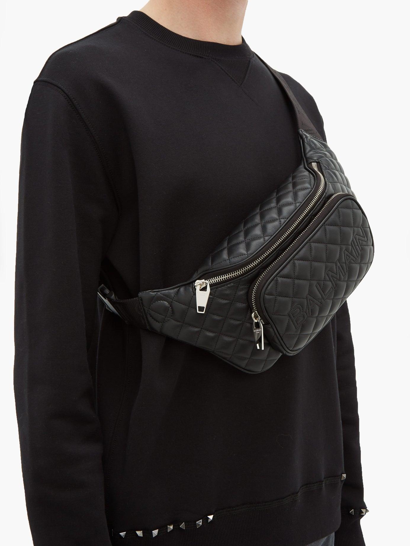 black quilted belt bag