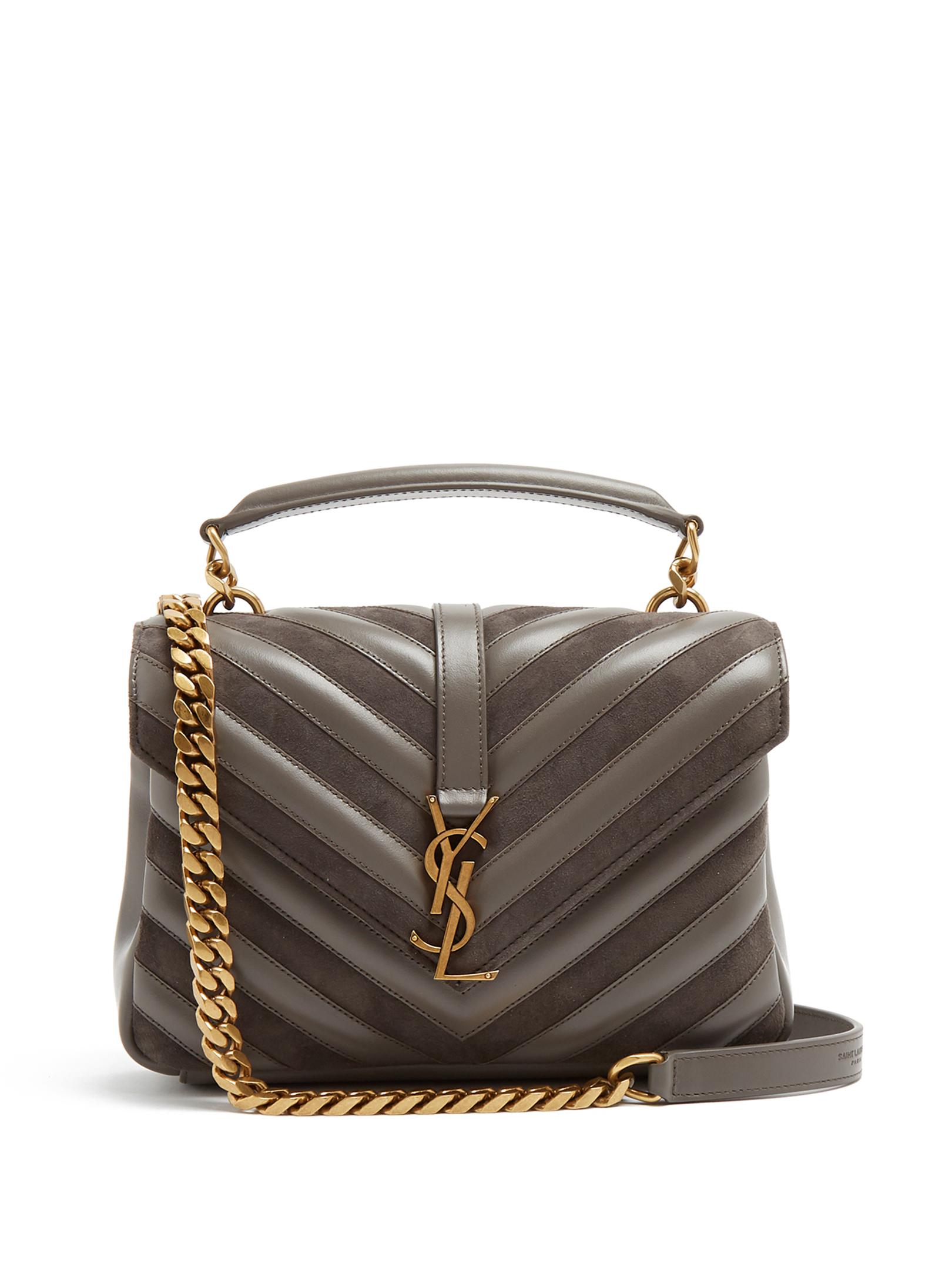 Lyst Saint Laurent Collège Medium Leather And Suede Shoulder Bag in Gray