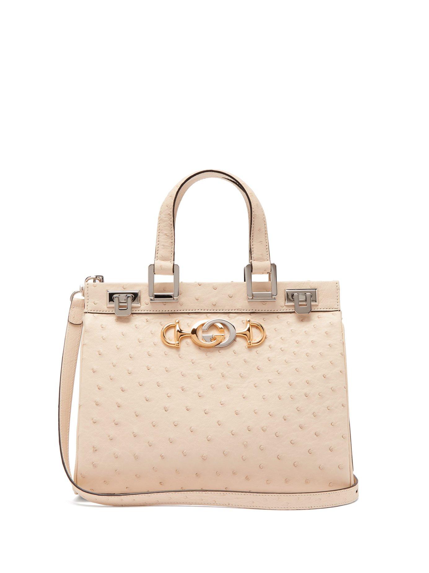Gucci Zumi Medium Ostrich Shoulder Bag in White - Lyst