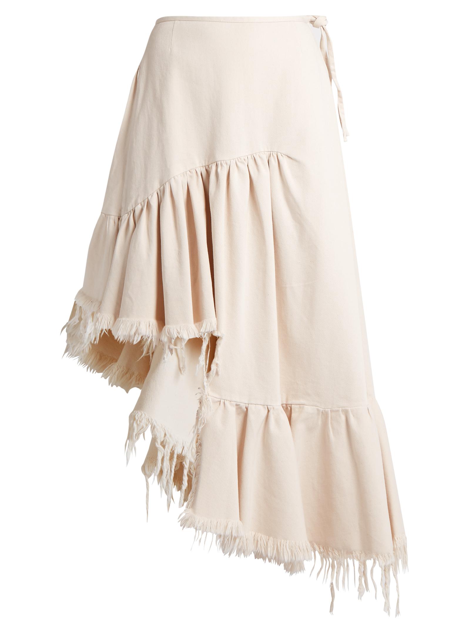 Lyst - Marques'Almeida Ruffle-panelled Asymmetric Denim Midi Skirt in White