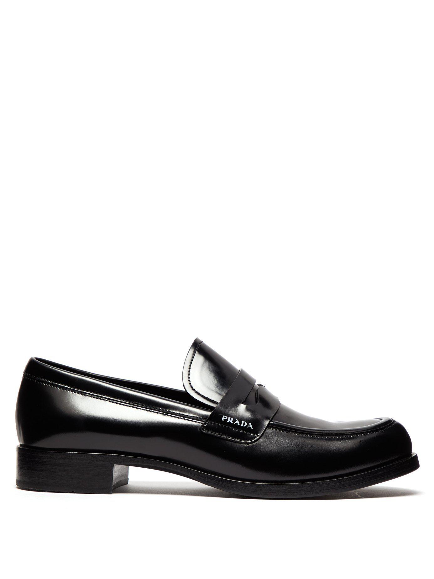 Prada Logo Leather Penny Loafers in Black Lyst