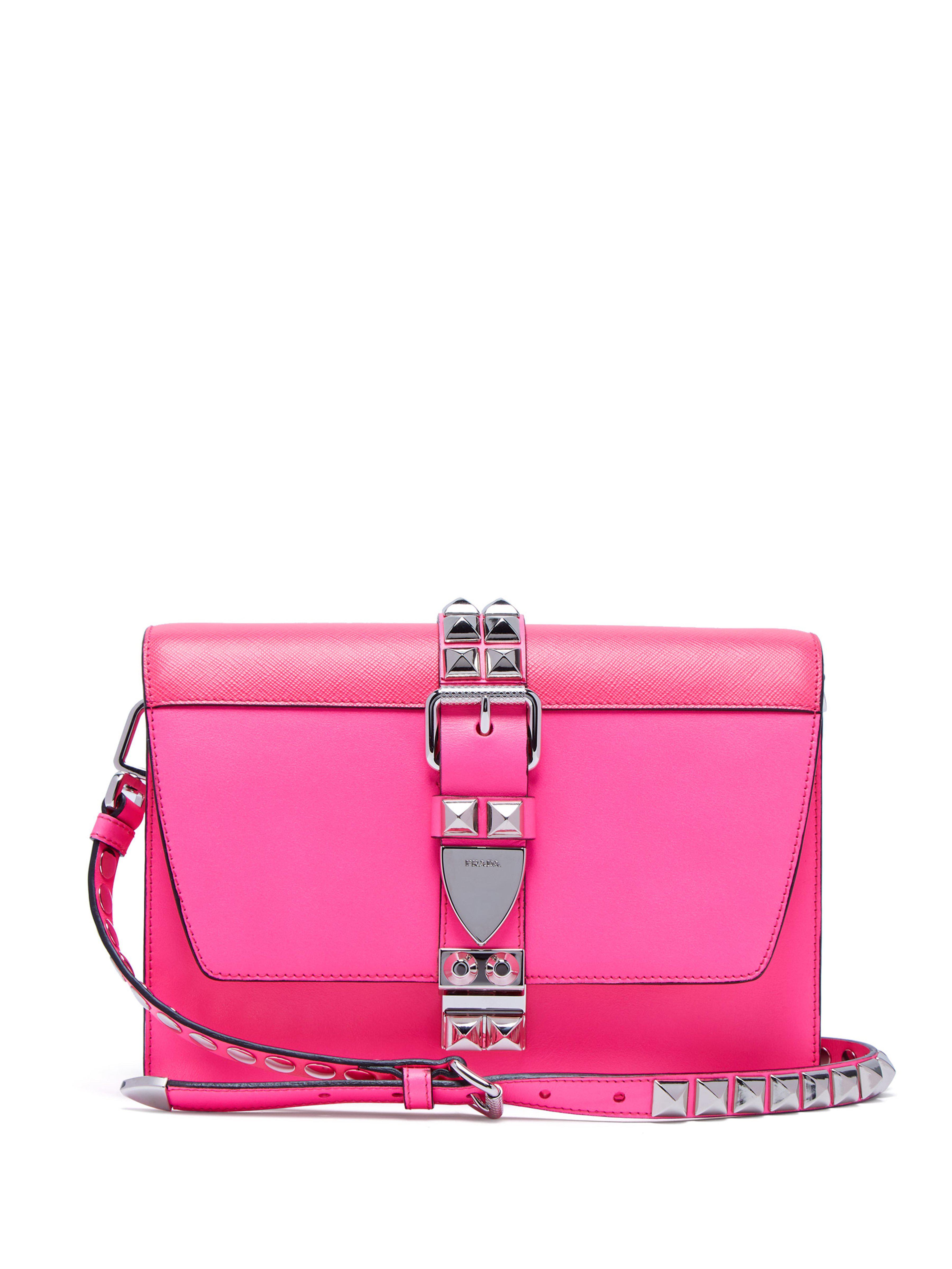 Prada Elektra Studded Leather Shoulder Bag In Pink Lyst Prada Women S Pink Elektra Studded Leather Shoulder Bag
