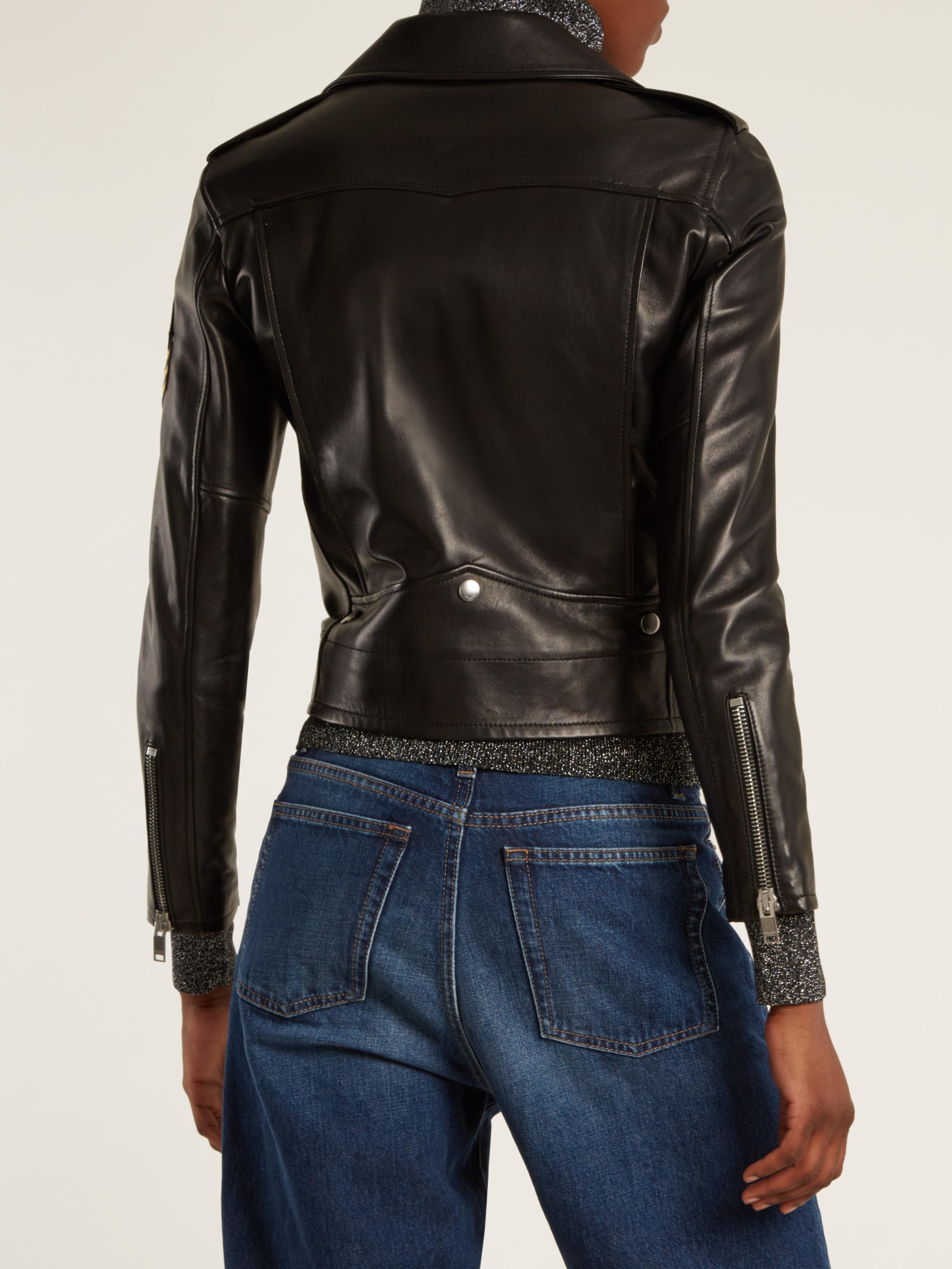 Lyst - Saint Laurent Shrunken-fit Leather Biker Jacket in Black