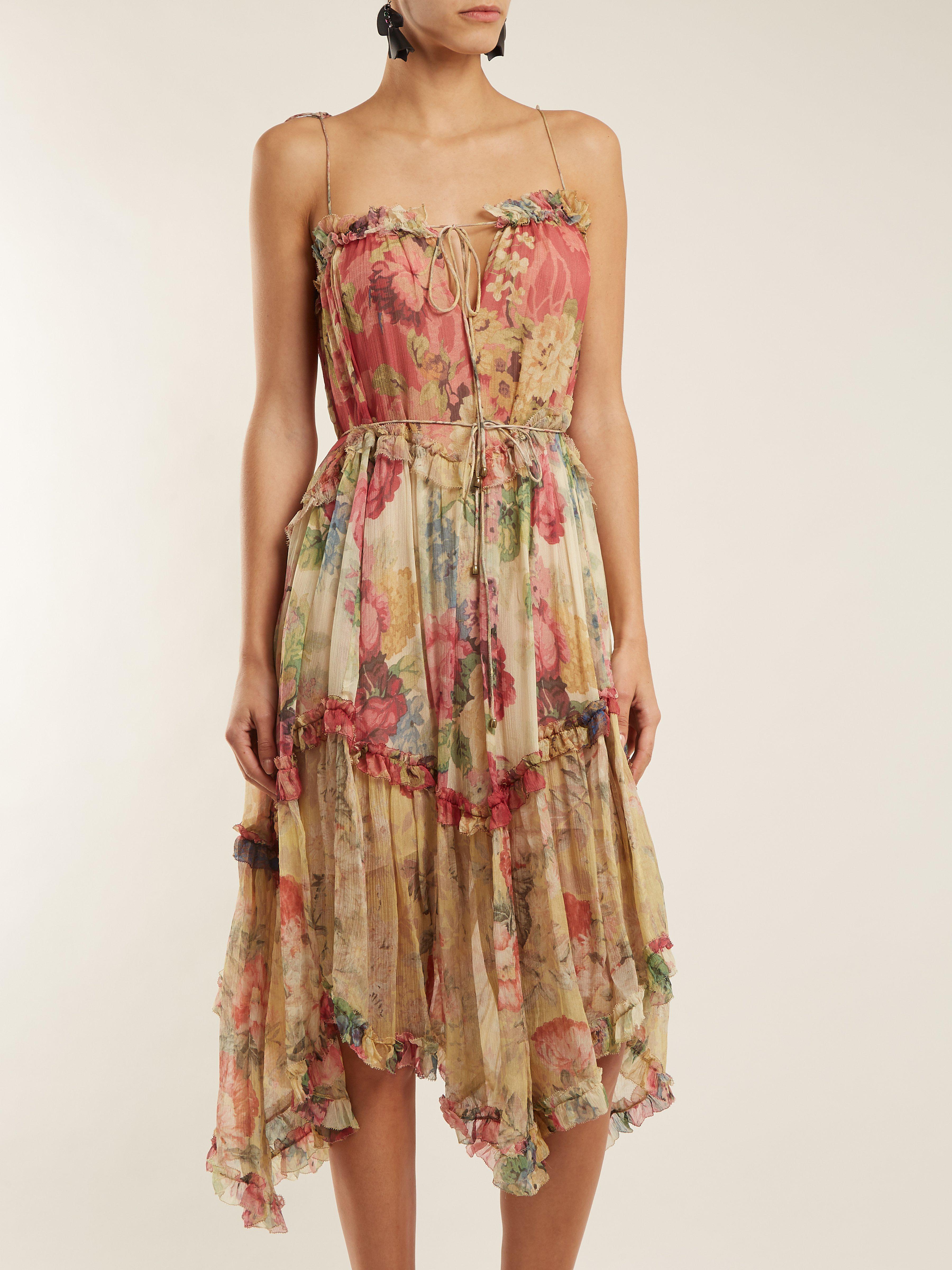 Zimmermann Melody Floating Floral Print Silk Dress In Pink Lyst