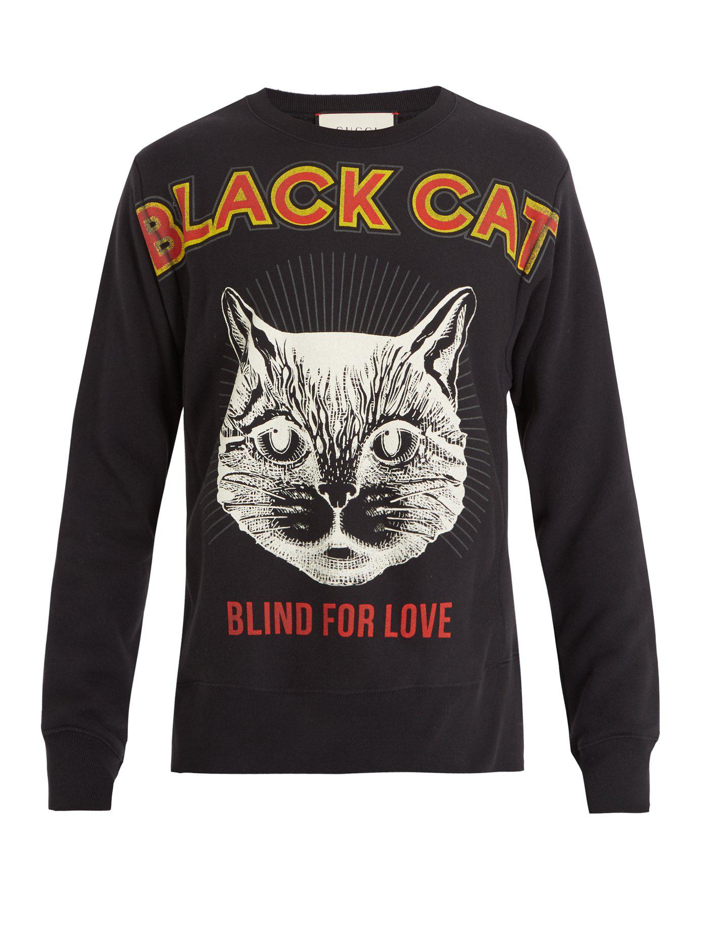 Lyst Gucci Catprint Crewneck Sweatshirt in Black for Men