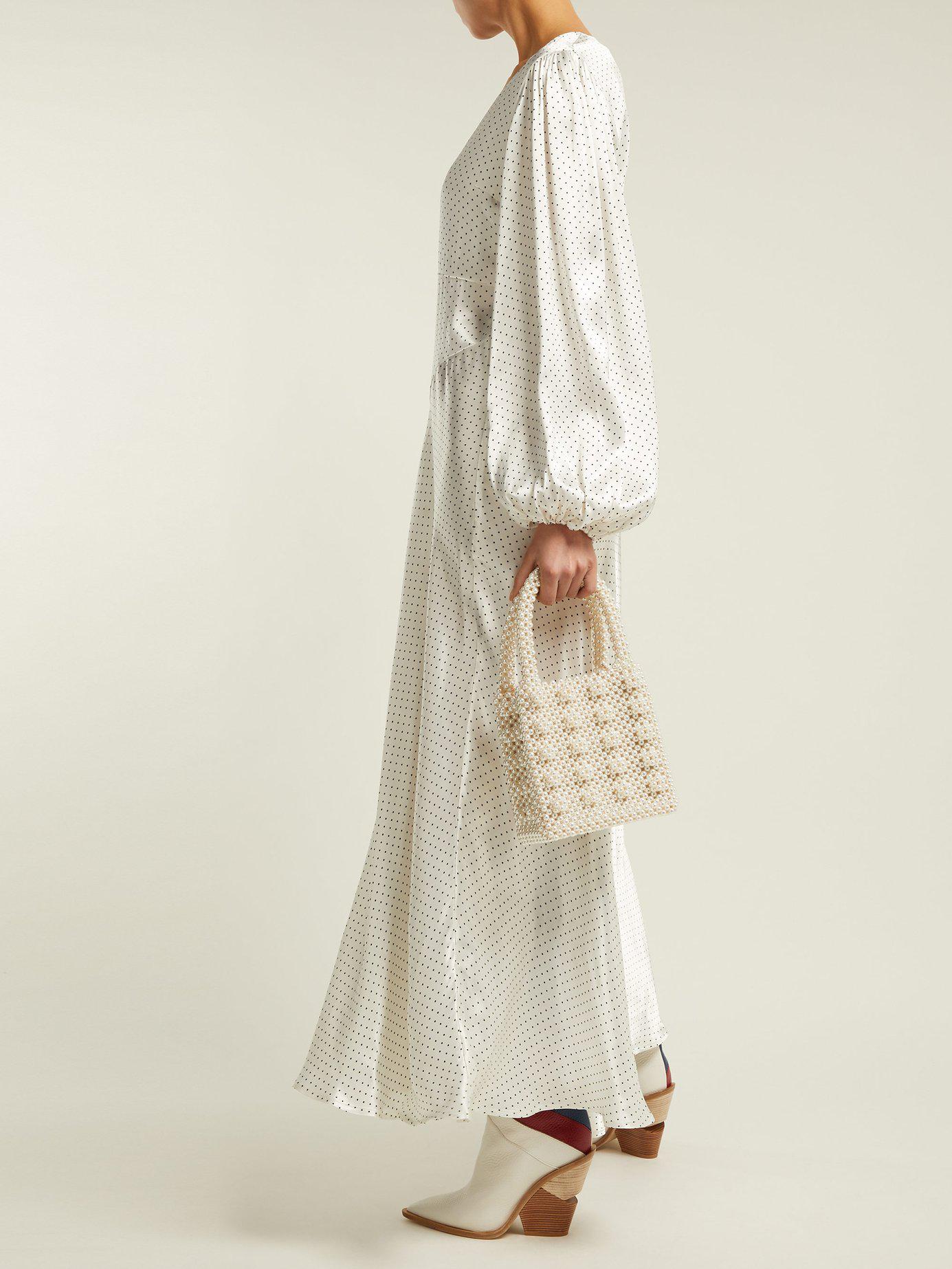 Ganni Cameron Polka Dot Satin Midi Dress in White - Lyst