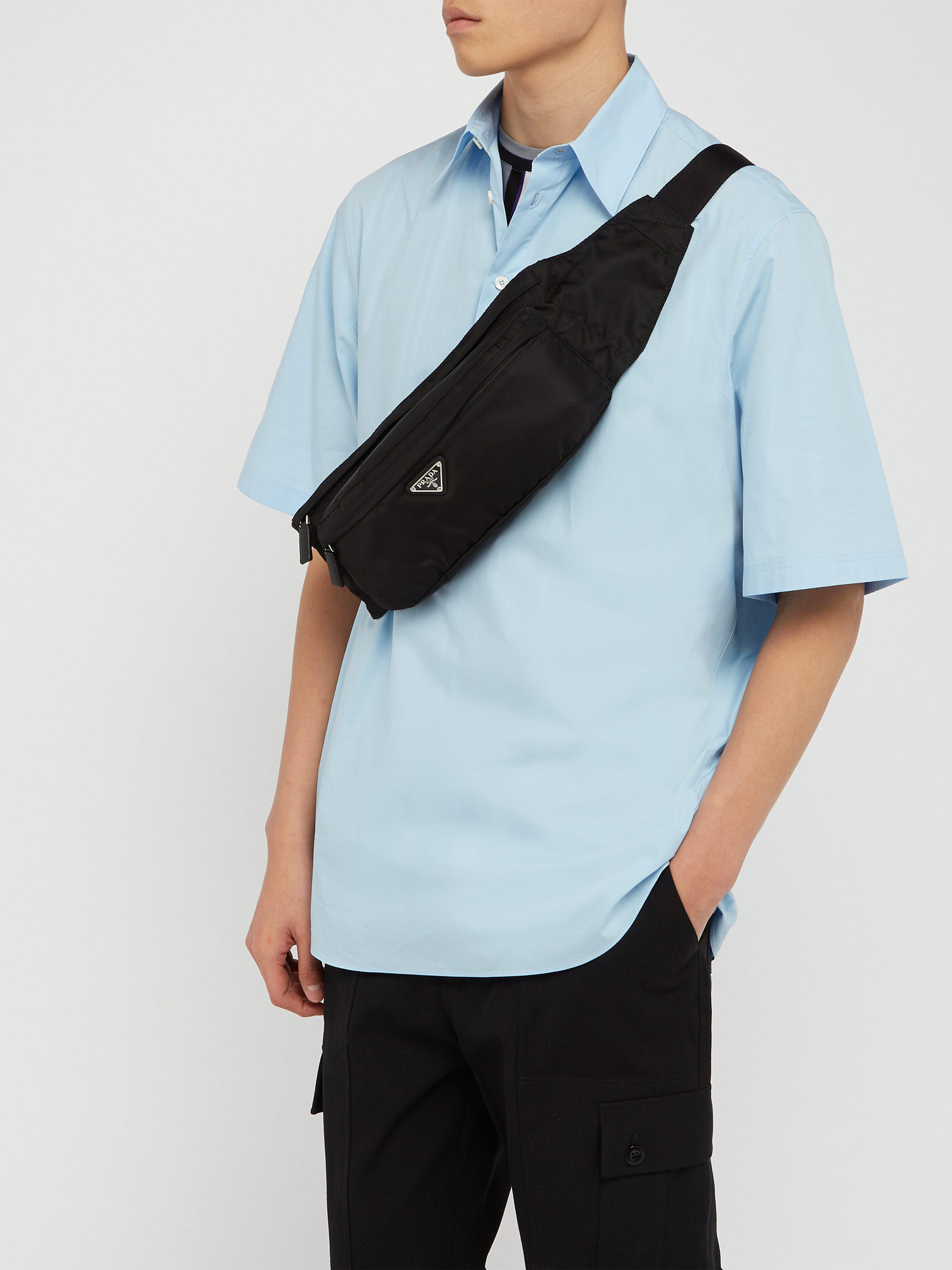 Prada Triangle Logo Belt Bag in Black for Men - Lyst