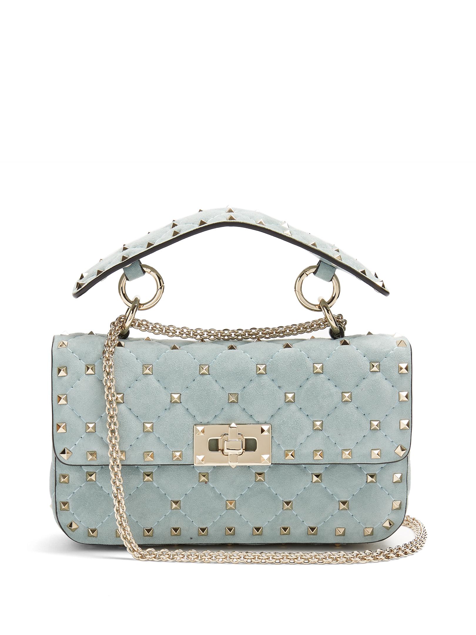 Lyst Valentino Rockstud Spike Small Quilted Suede Shoulder Bag In Blue Gallery