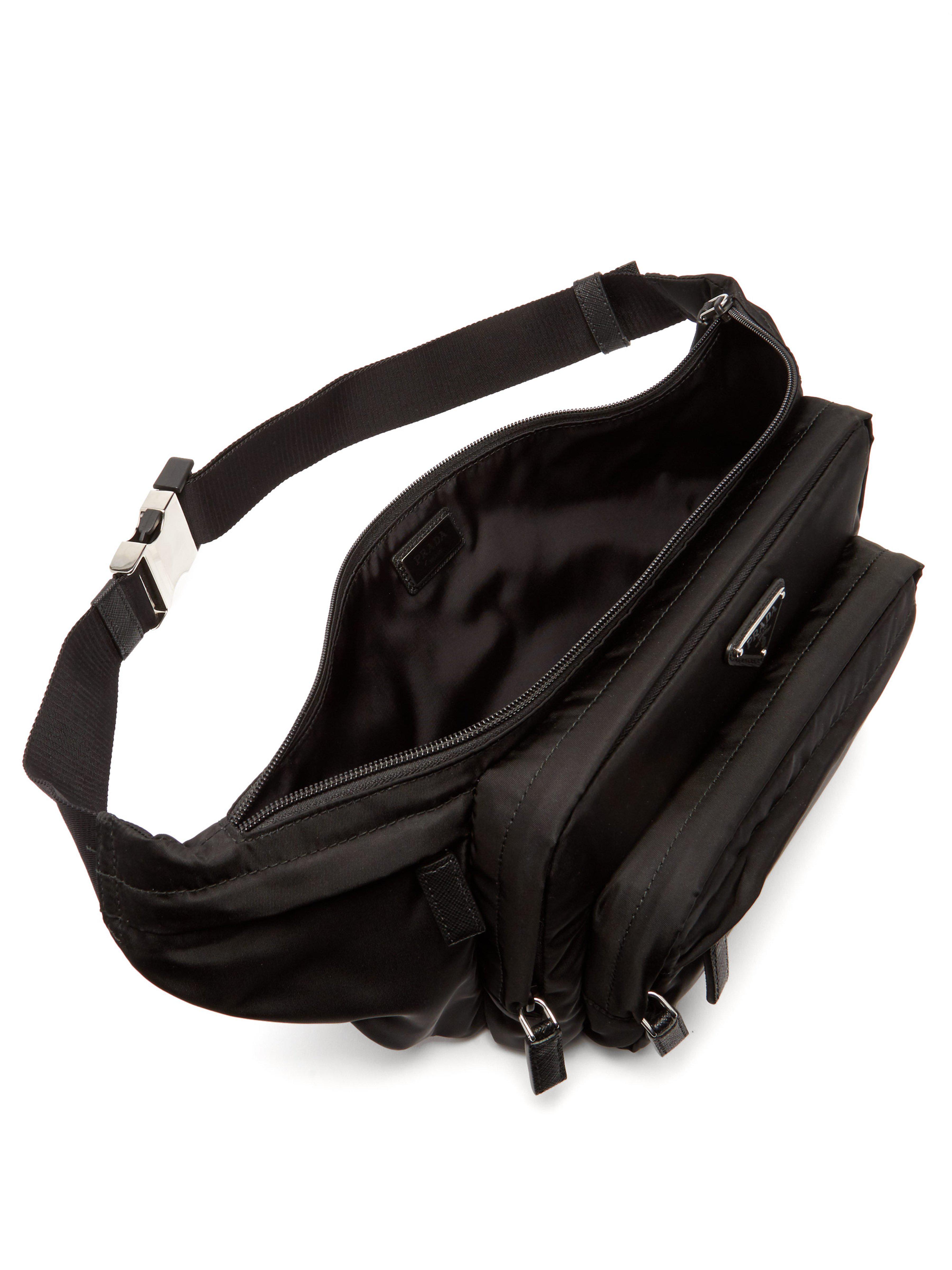 Prada Synthetic Logo Plaque Nylon Belt Bag in Black for Men - Lyst