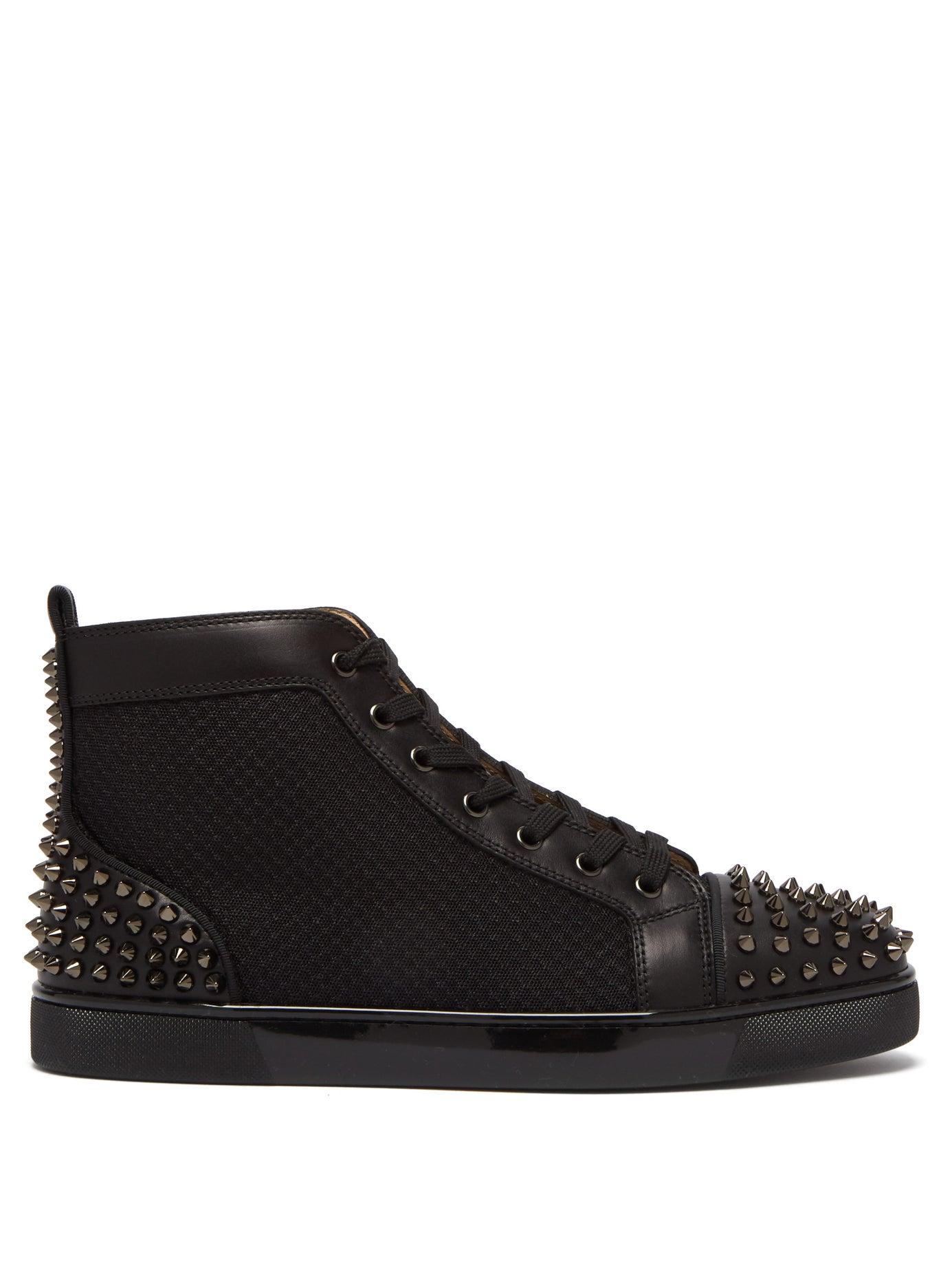 Christian Louboutin Lou Spike Embellished Leather High Top Trainers in ...