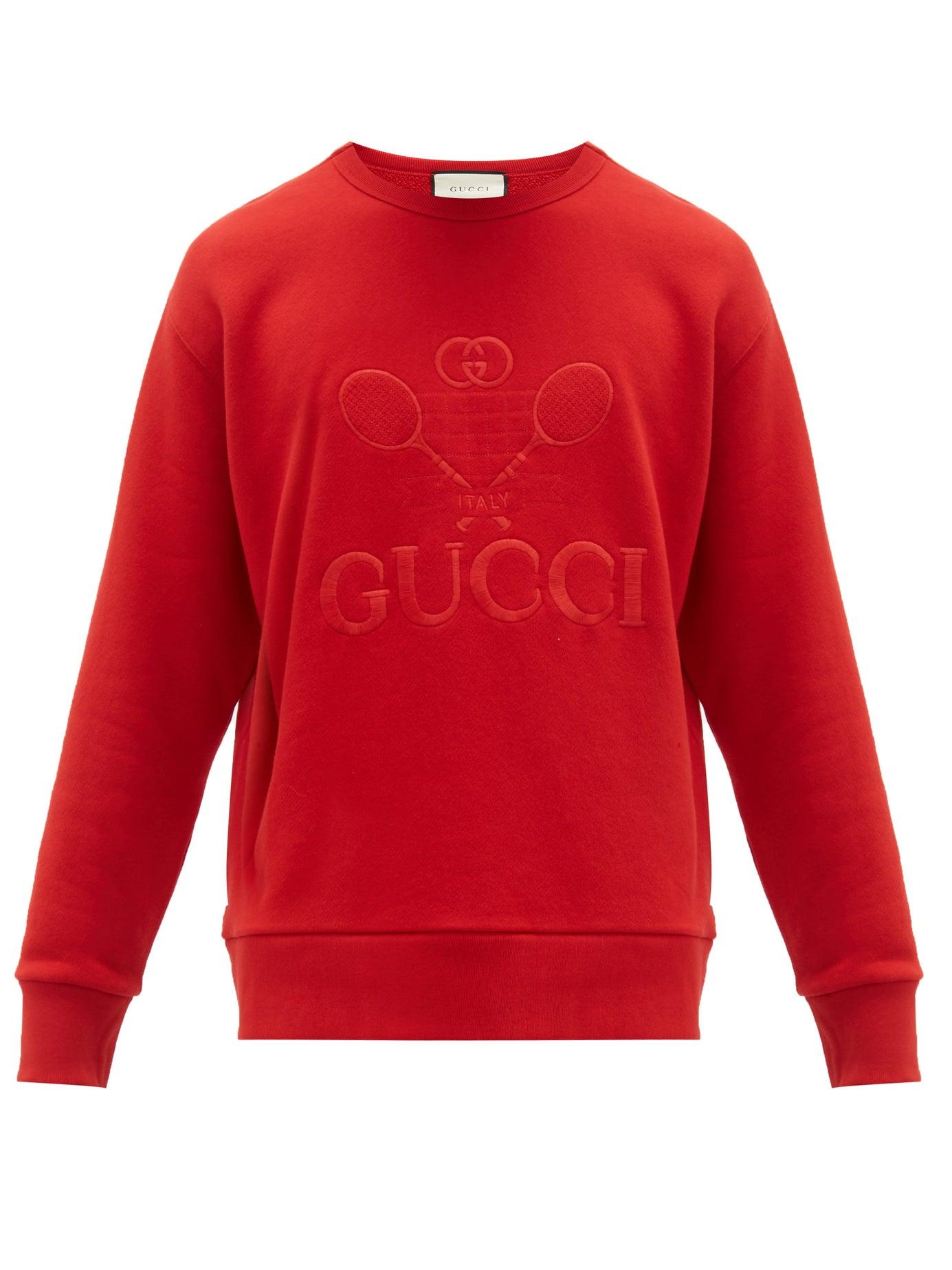 Gucci Tennis Logo Embroidered Cotton Sweatshirt in Red for Men - Lyst