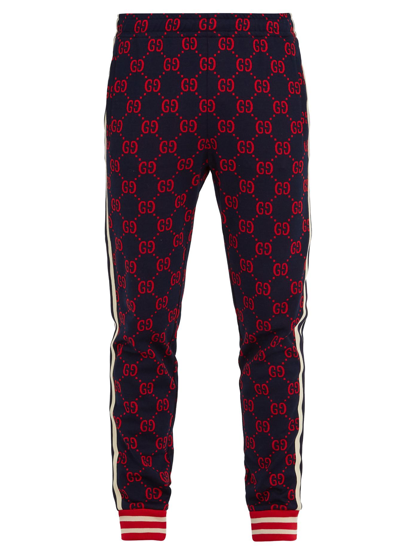 Lyst - Gucci Gg-jacquard Slim-leg Cotton-jersey Track Pants in Blue for Men