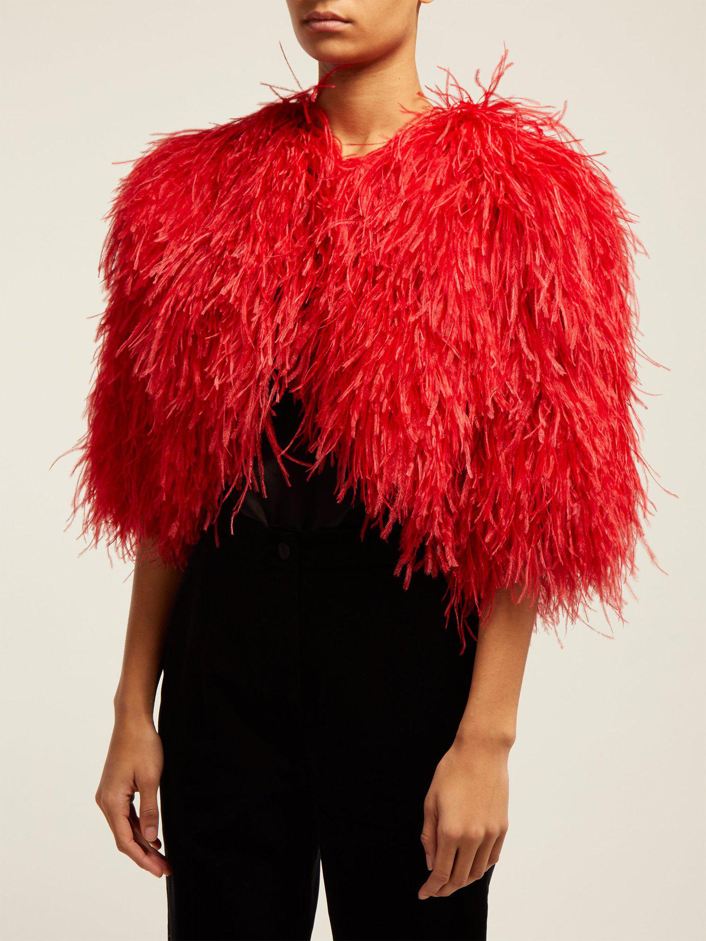 Dolce & Gabbana Satin Cropped Feather Bolero Jacket in Red - Lyst