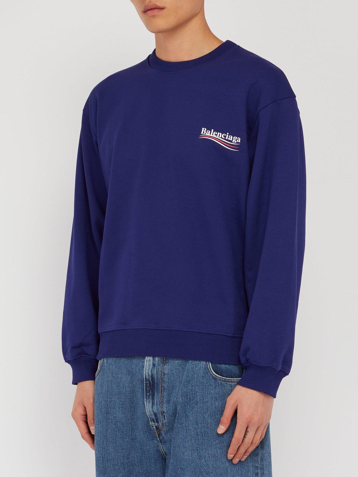 Balenciaga Logo Print Cotton Jersey Sweatshirt in Blue for Men - Lyst