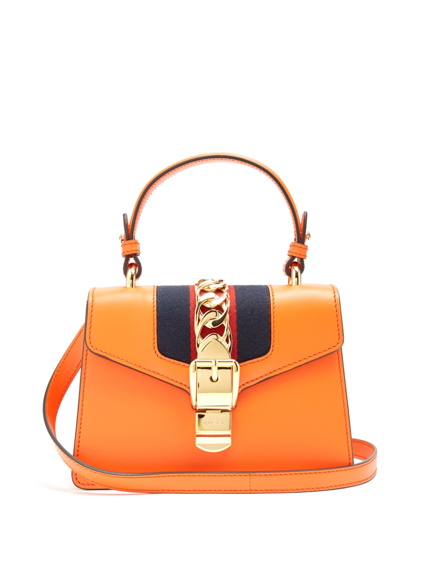 Lyst - Gucci Sylvie Mini Leather Shoulder Bag in Orange
