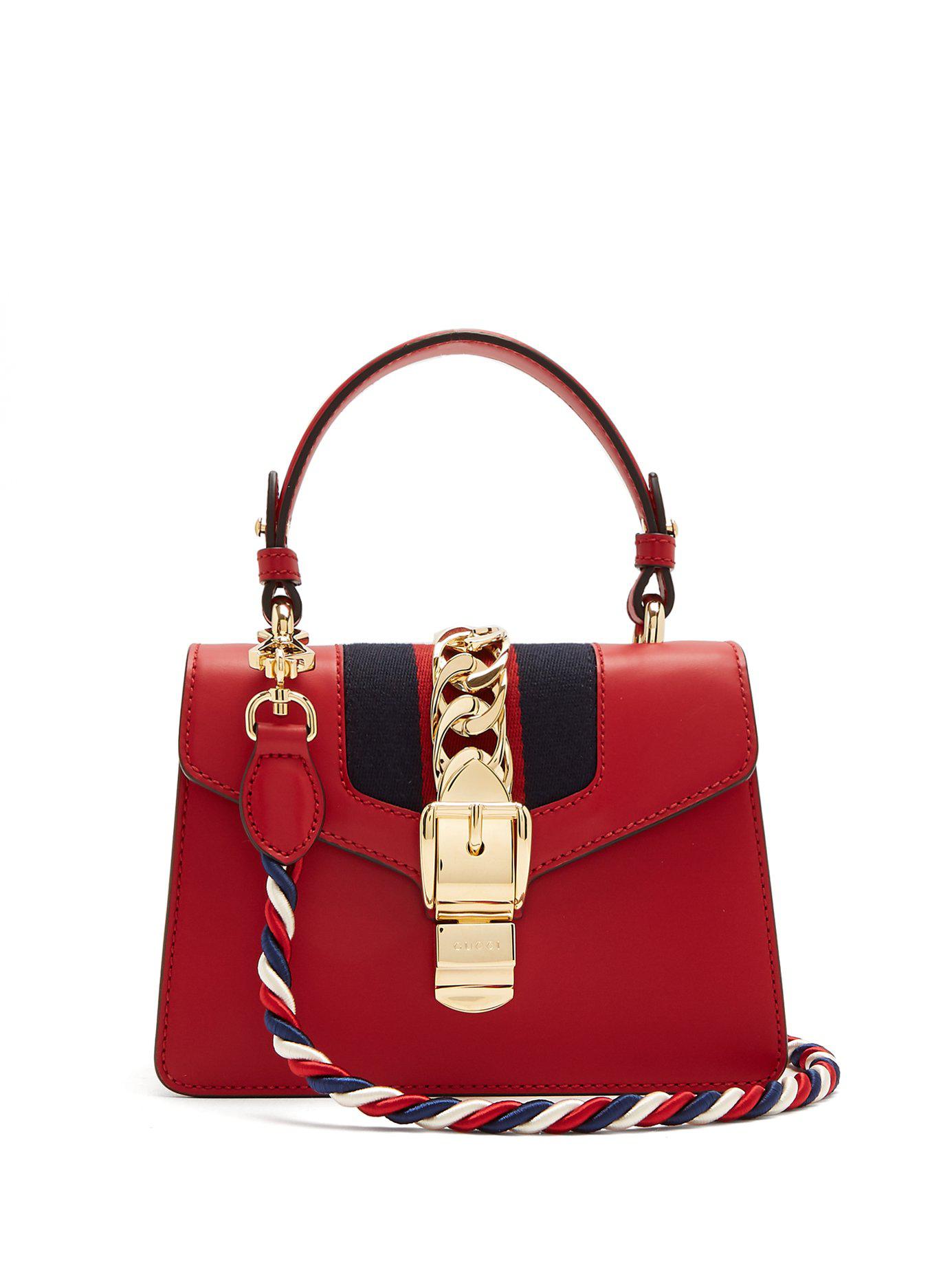 Lyst - Gucci Sylvie Mini Leather Shoulder Bag in Red - Save 19.