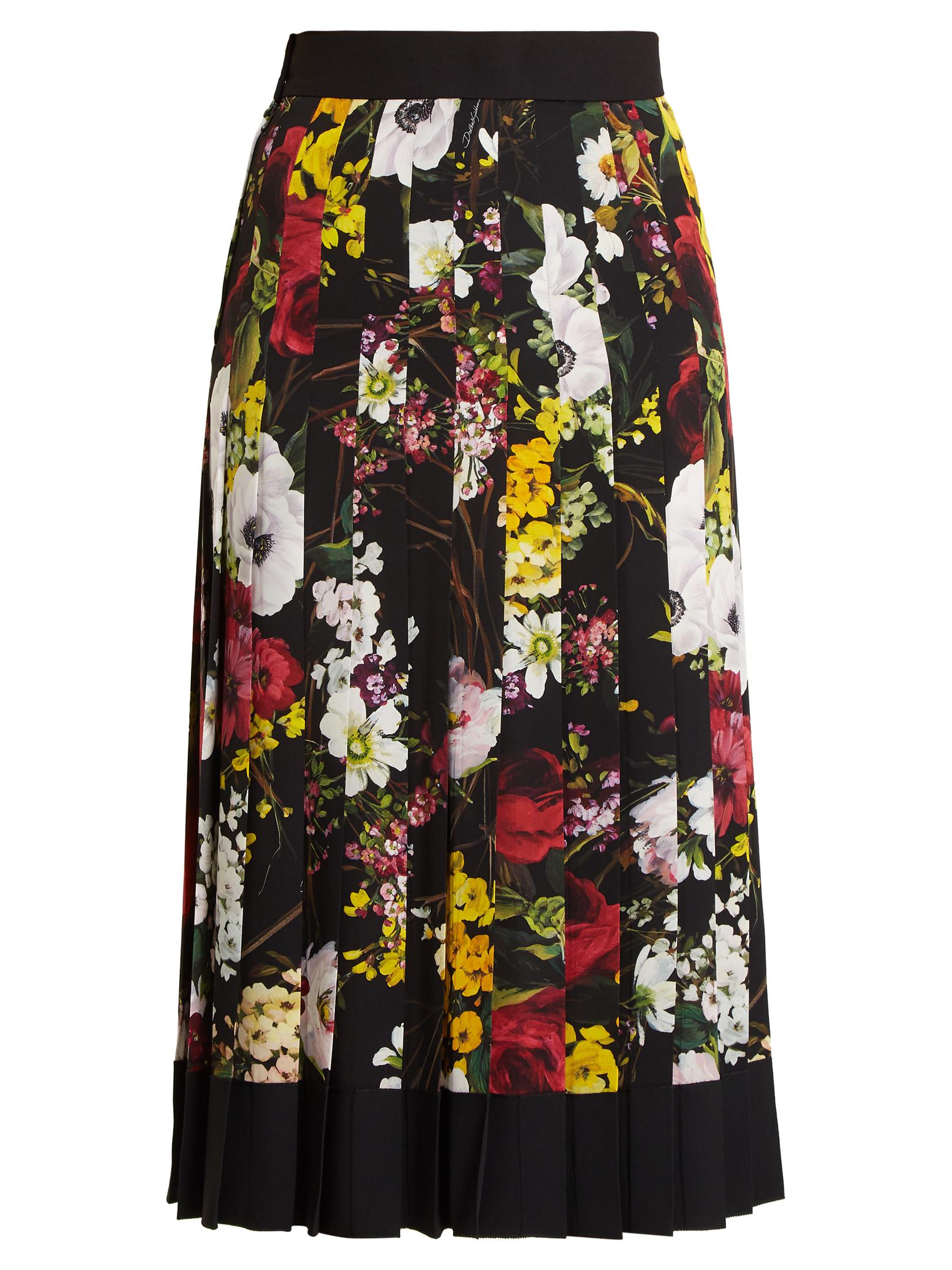 print pleated silk-blend charmeuse skirt