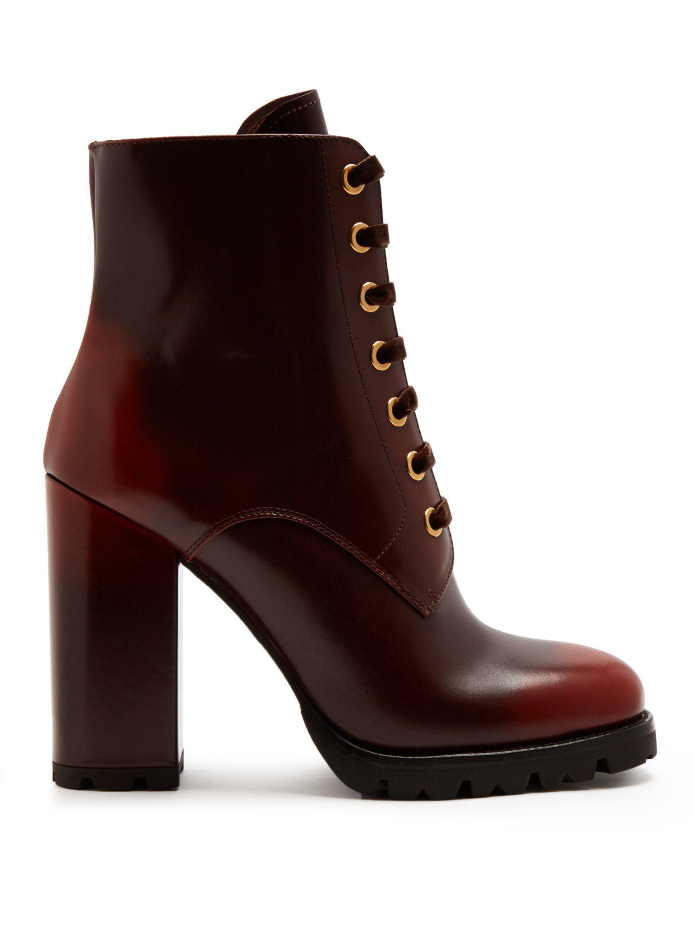 Prada Lace-up Leather Ankle Boots in Brown - Lyst