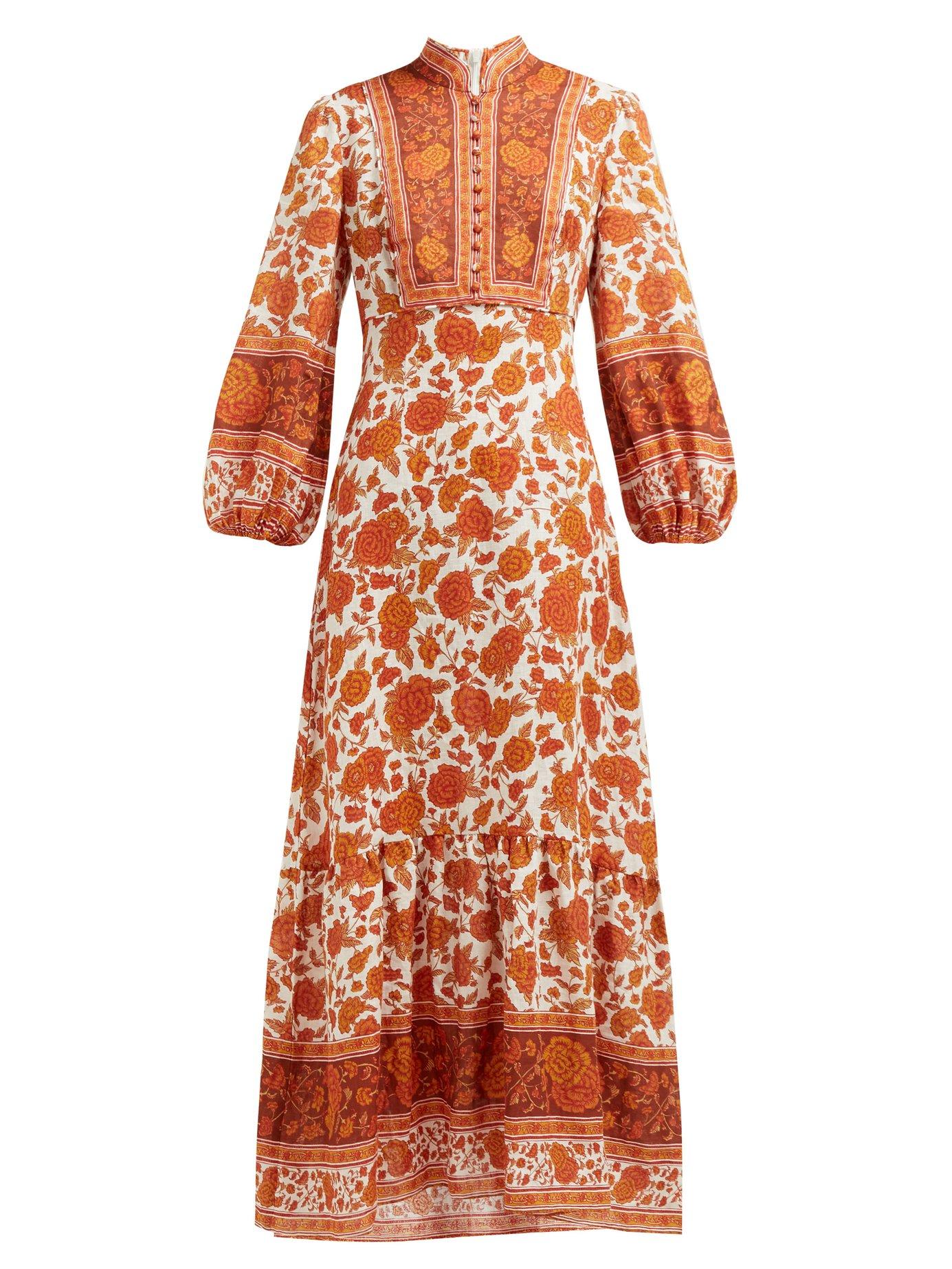 Zimmermann Amari Floral-print Linen Maxi Dress in Orange - Lyst