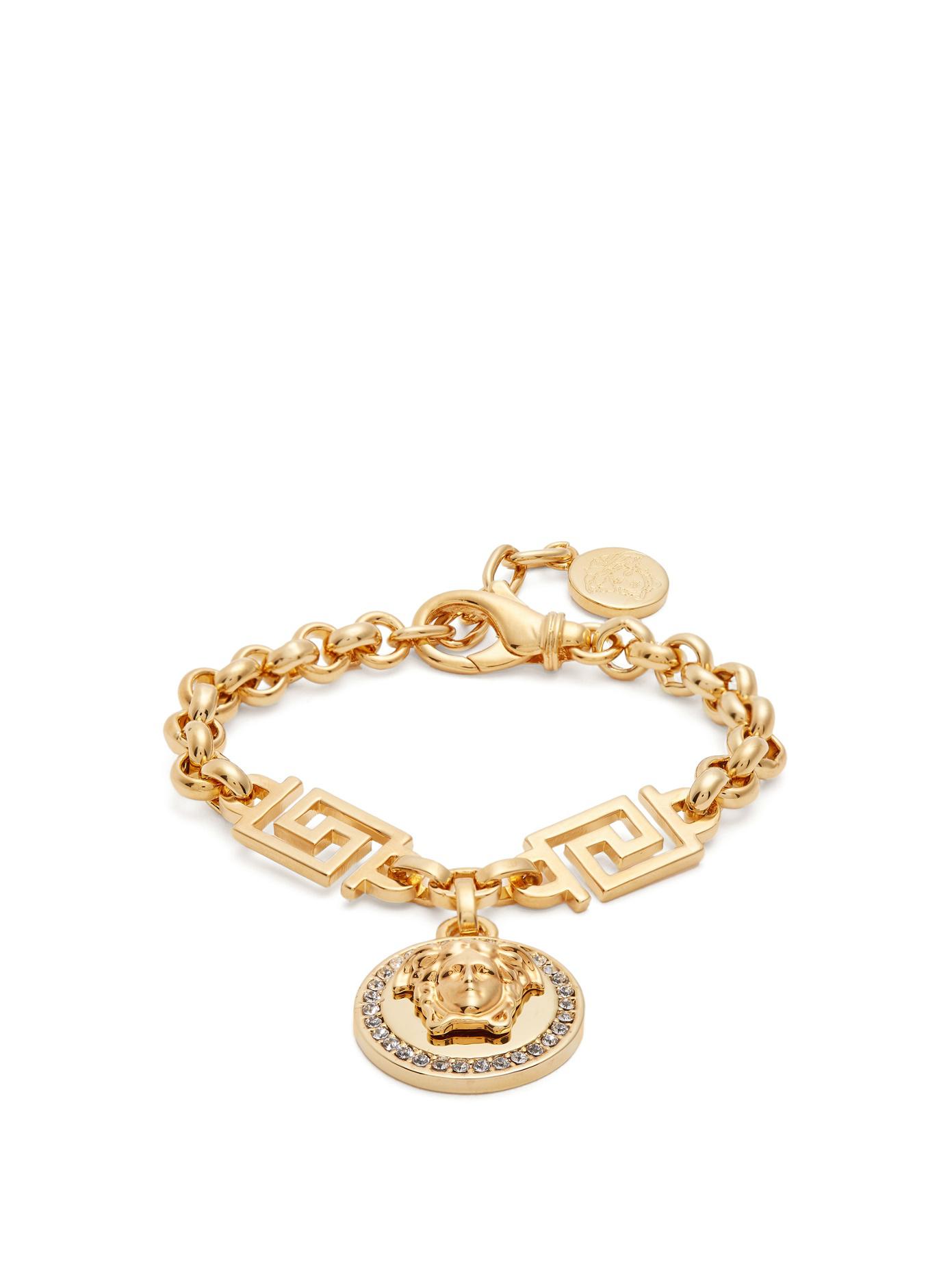 Lyst Versace Medusa Crystalembellished Bracelet in Metallic