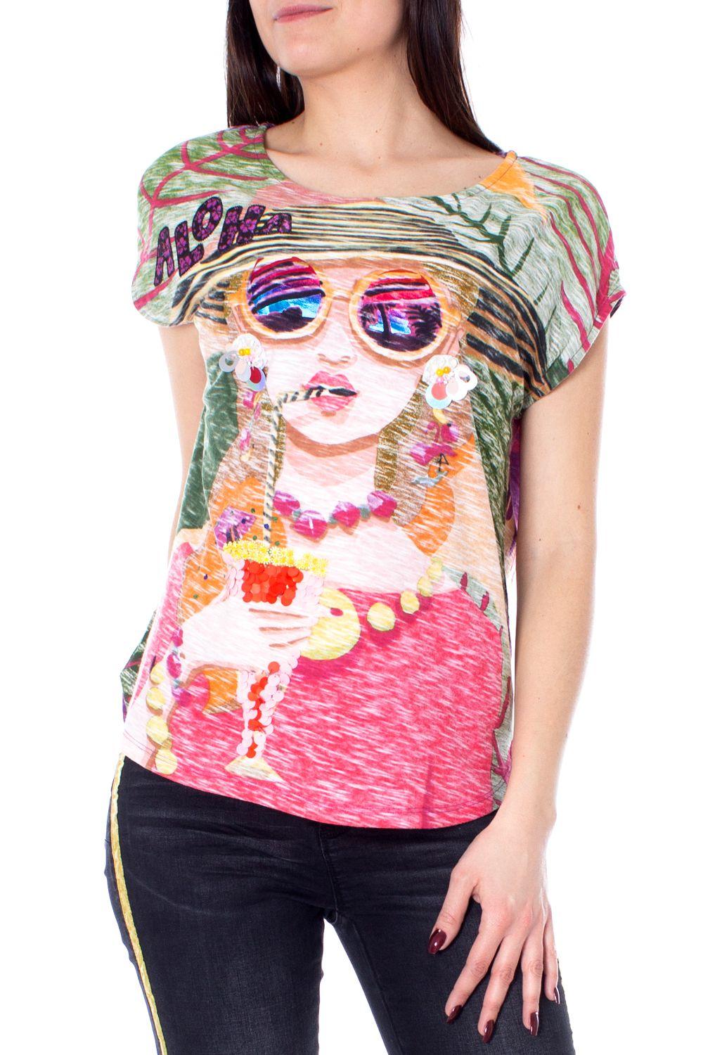 Desigual Multicolor Cotton T-shirt in Pink - Lyst