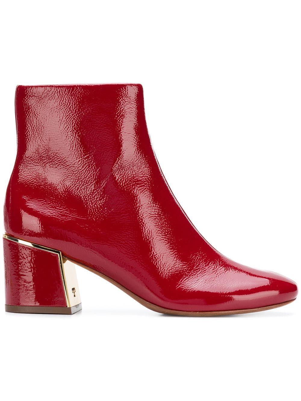 Tory Burch Burgundy Leather Ankle Boots in Red - Lyst