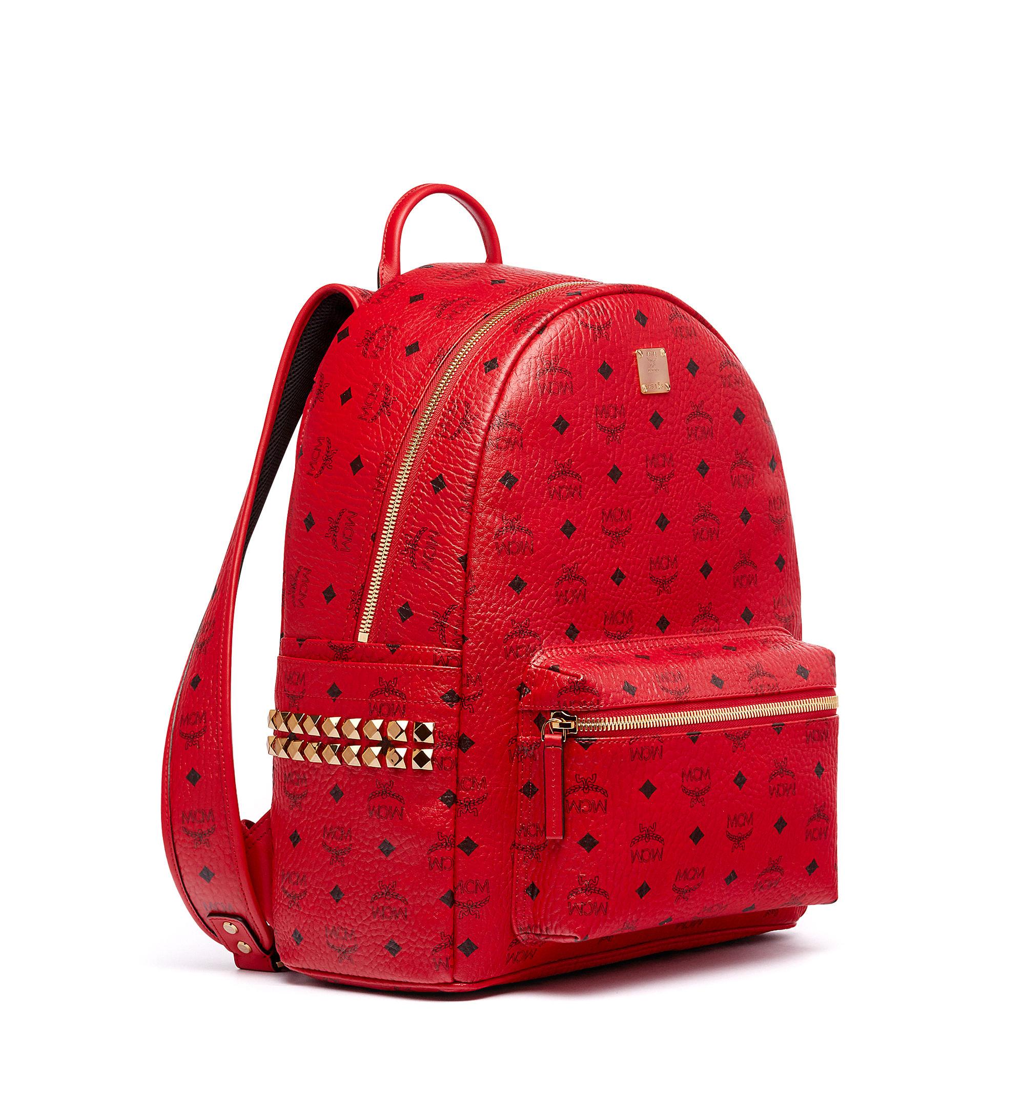 mcm black and red backpack